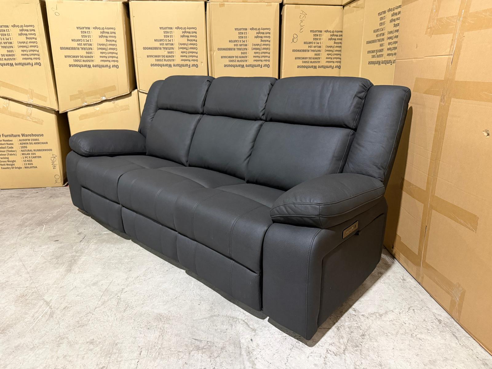 Kenso 3 Seater With Dual Motion Recliners In Soft Rhino Black