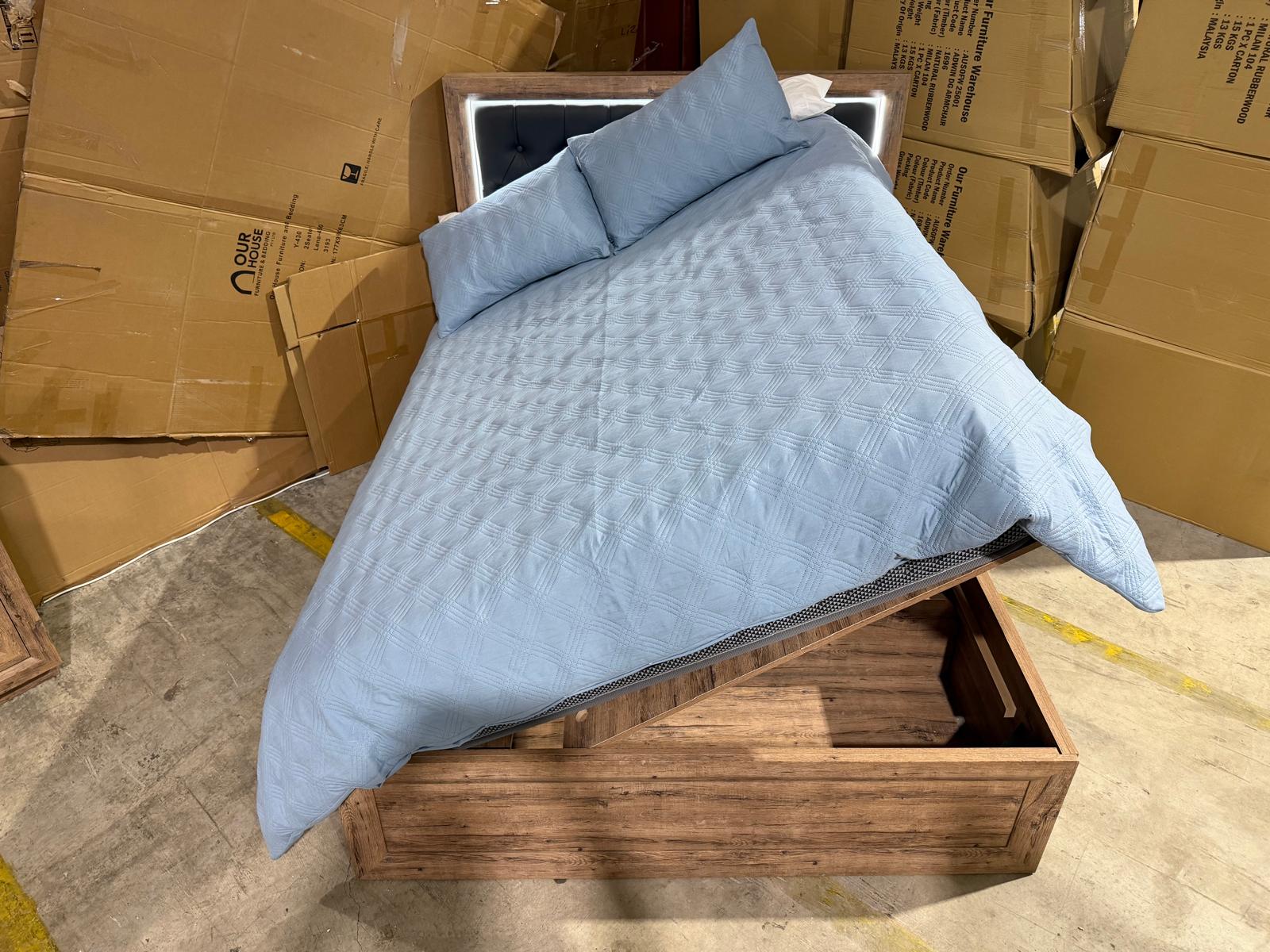 Manly Frank King size bed with gas lift storage and LED lights in ric walnut