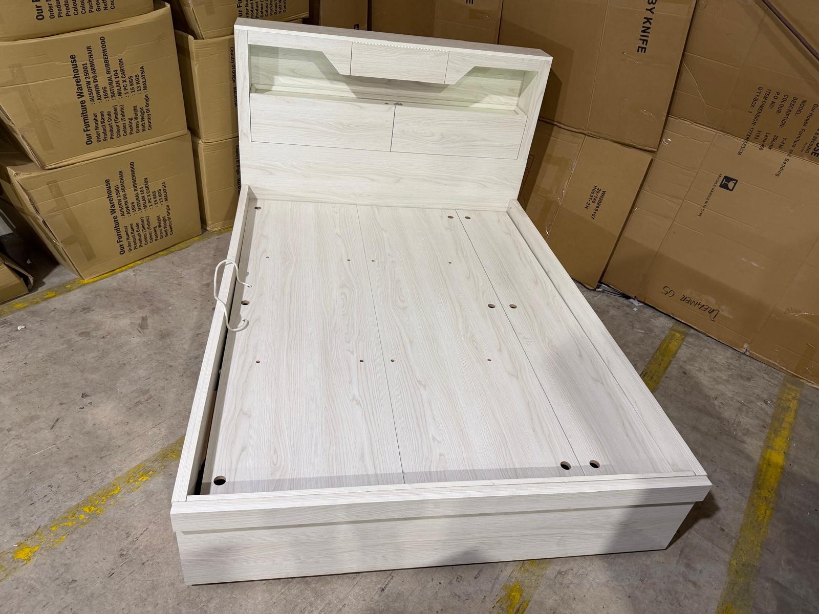 Atlanta King size bed in grey wash finish lift up storage
