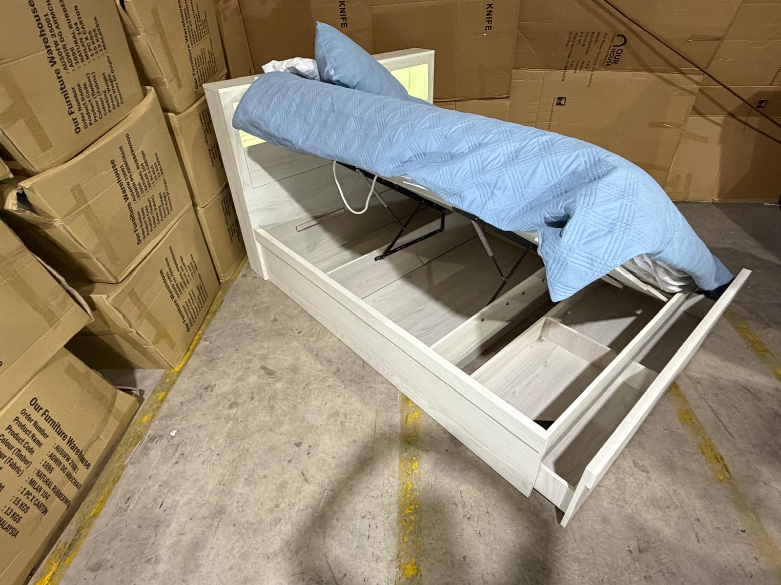 Atlanta King size bed in grey wash finish lift up storage