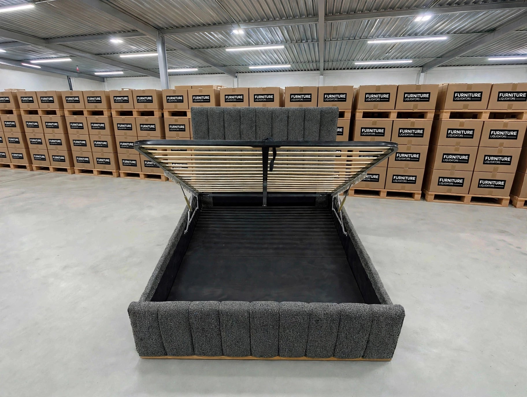 Taya King Size Upholstered Bed With Gas Lift In Share Charcoal