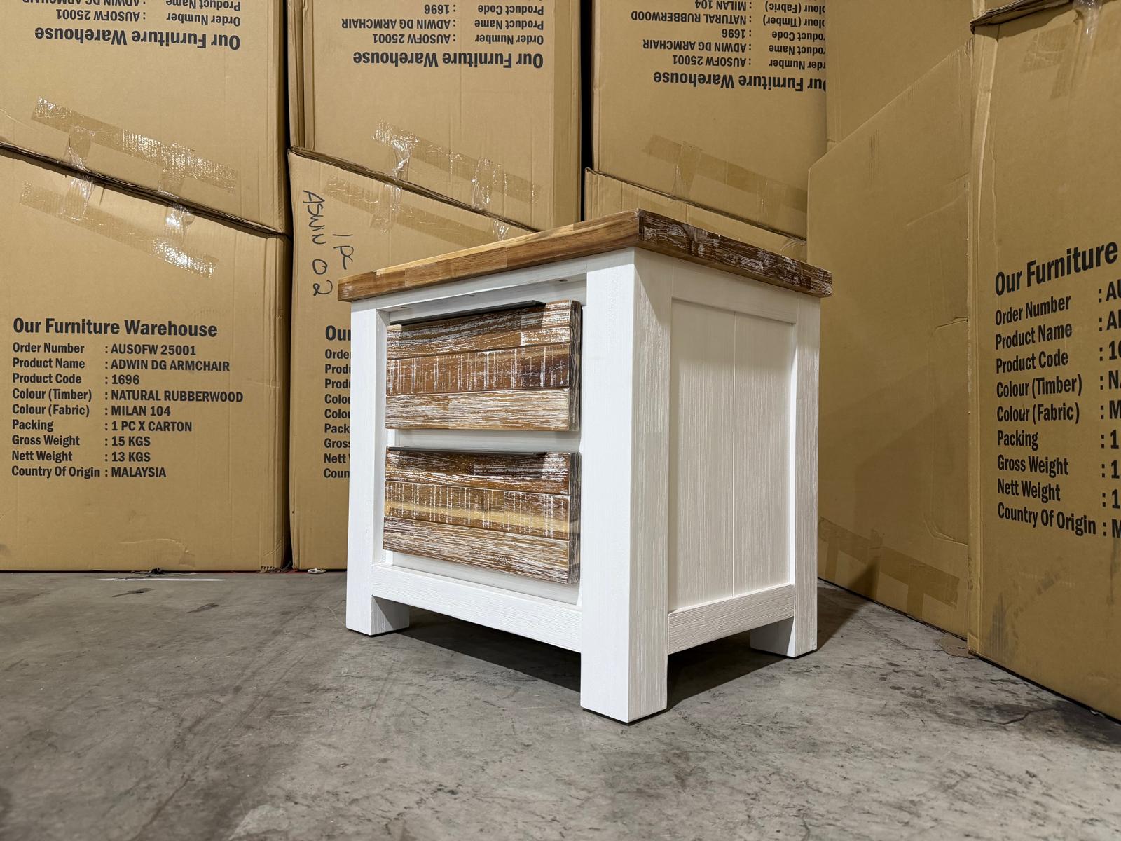 Springbrook Bed side chest with 2 draws driftwood/ white finish acacia timber