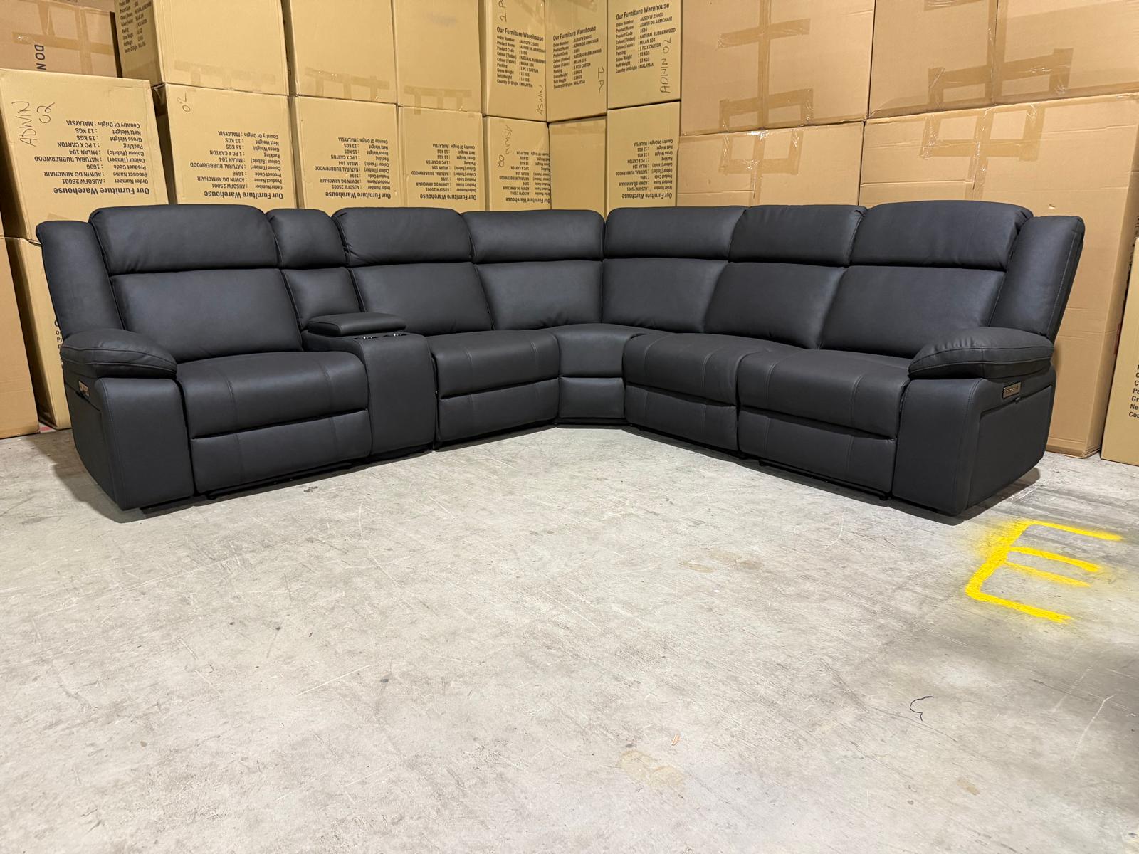 Kenso 6pce modular Lounge with 2 Dual Motion Recliners Soft Rhino Black