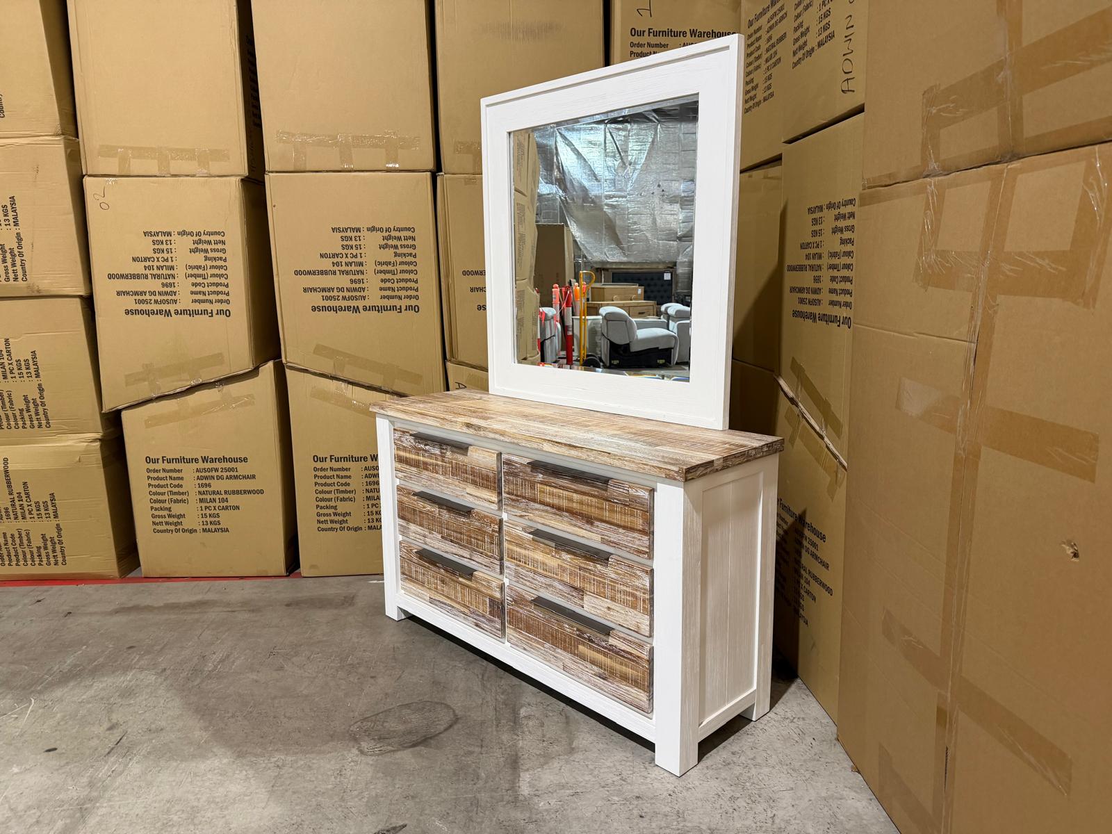 Springbrook dressing table inc mirror driftwood/ white finish acacia timber