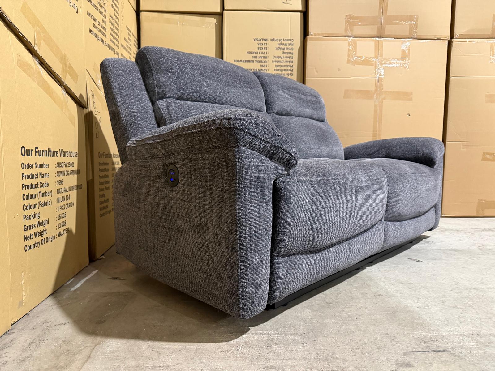 Pilot 2 seater with ELECTRIC Recliners Dark Grey