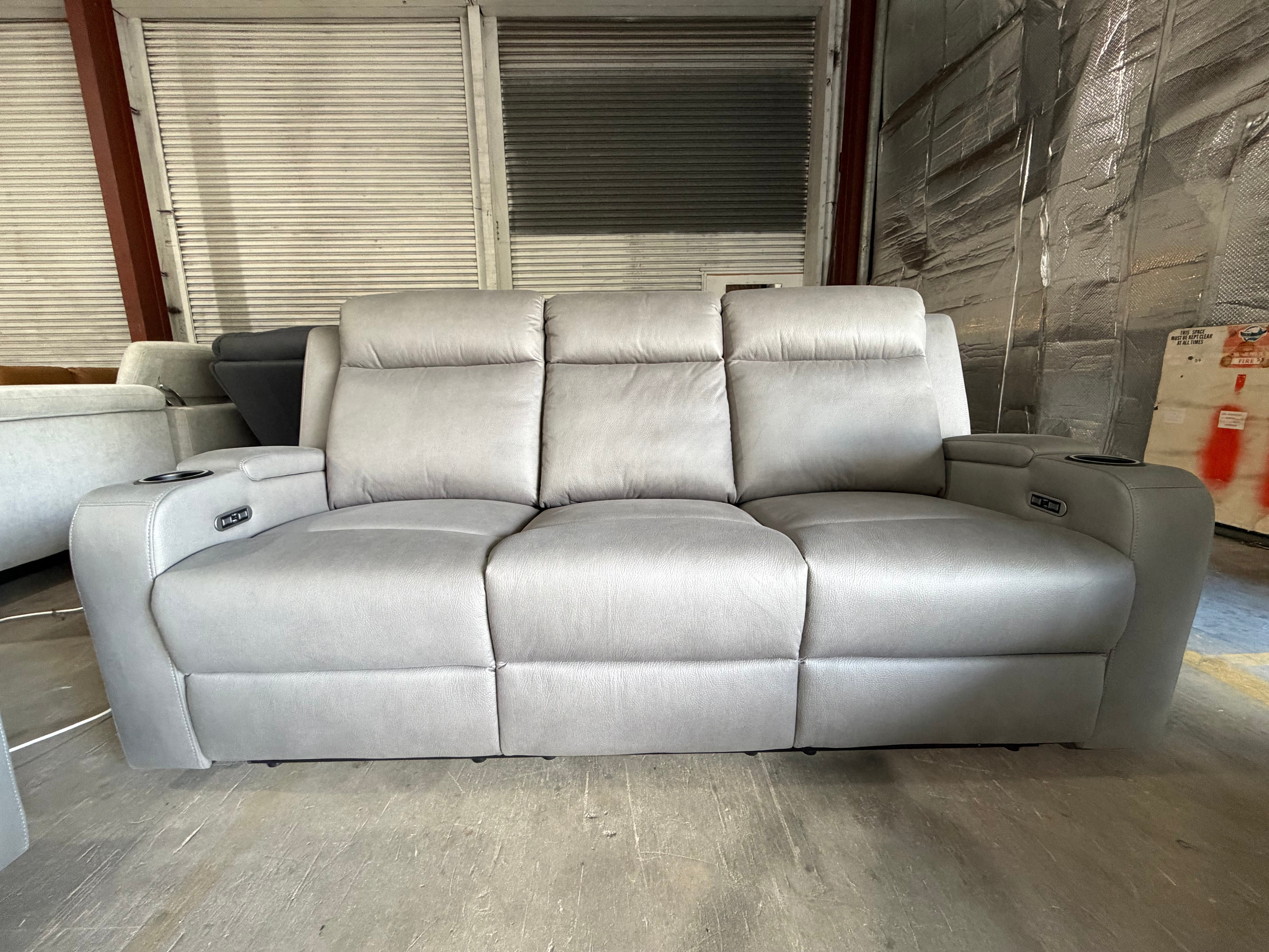 Cleo 3 seater with dual electric recliners and drop down console Gunmetal Grey