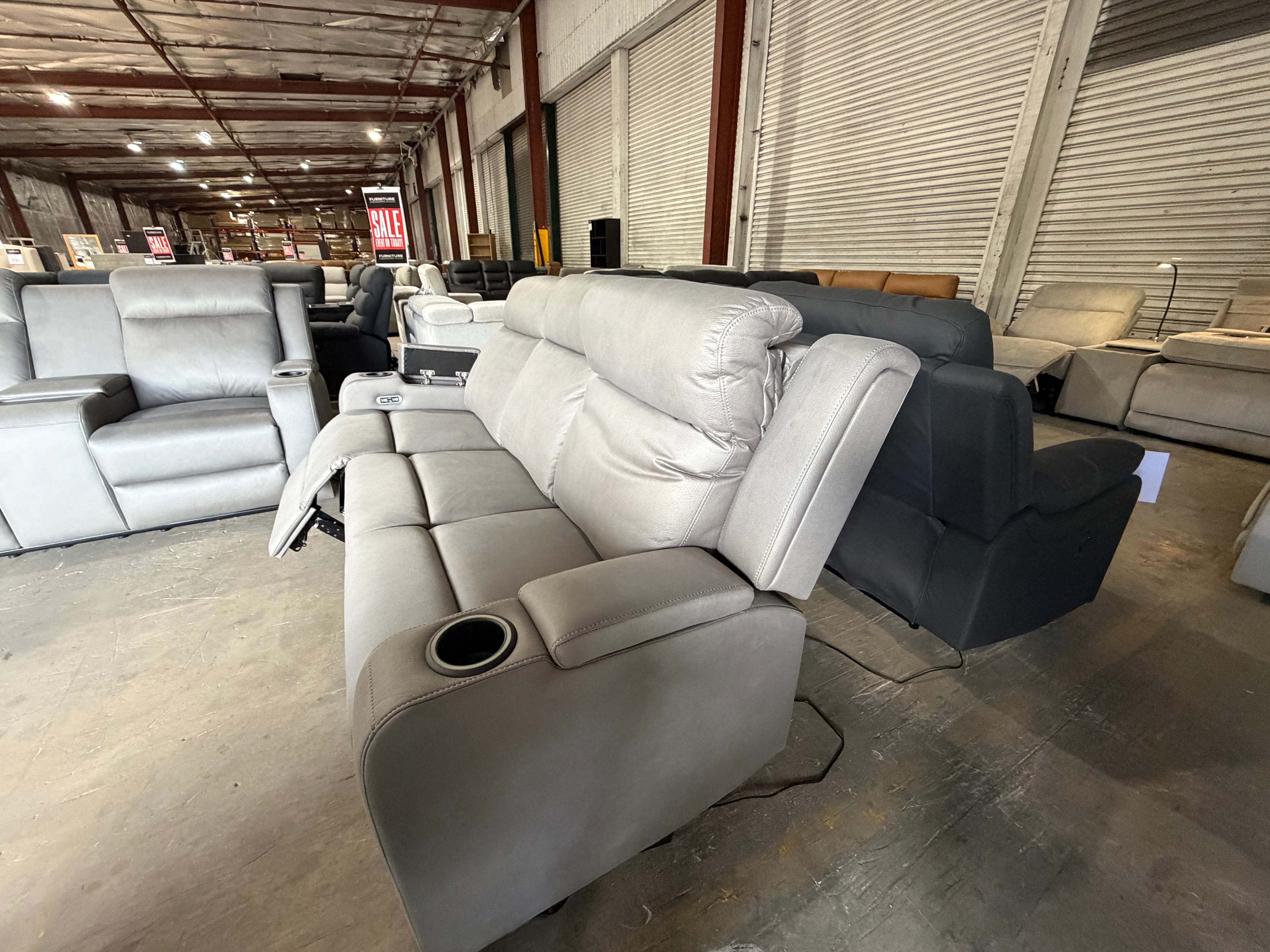 Cleo 3 seater with dual electric recliners and drop down console Gunmetal Grey