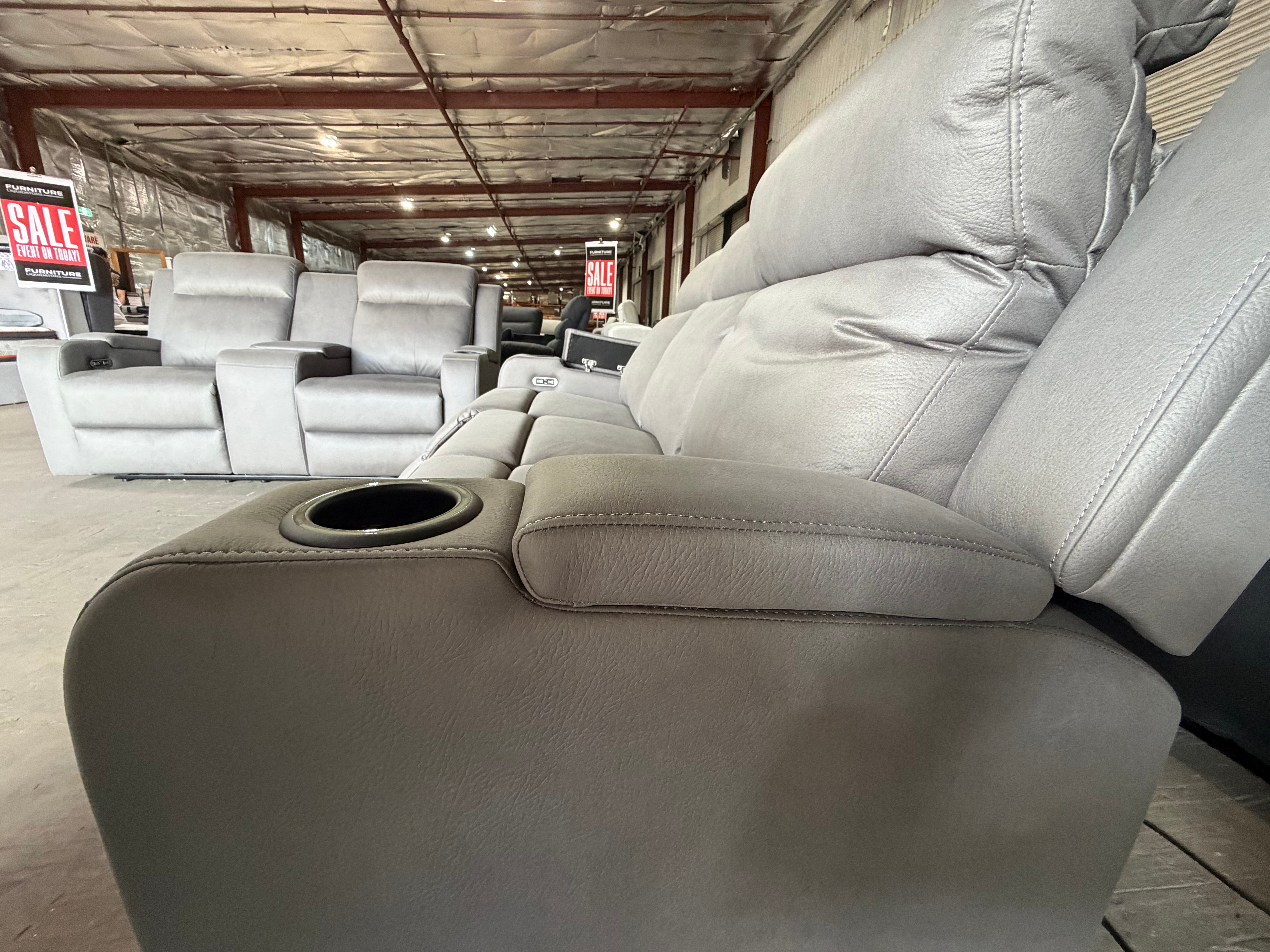 Cleo 3 seater with dual electric recliners and drop down console Gunmetal Grey