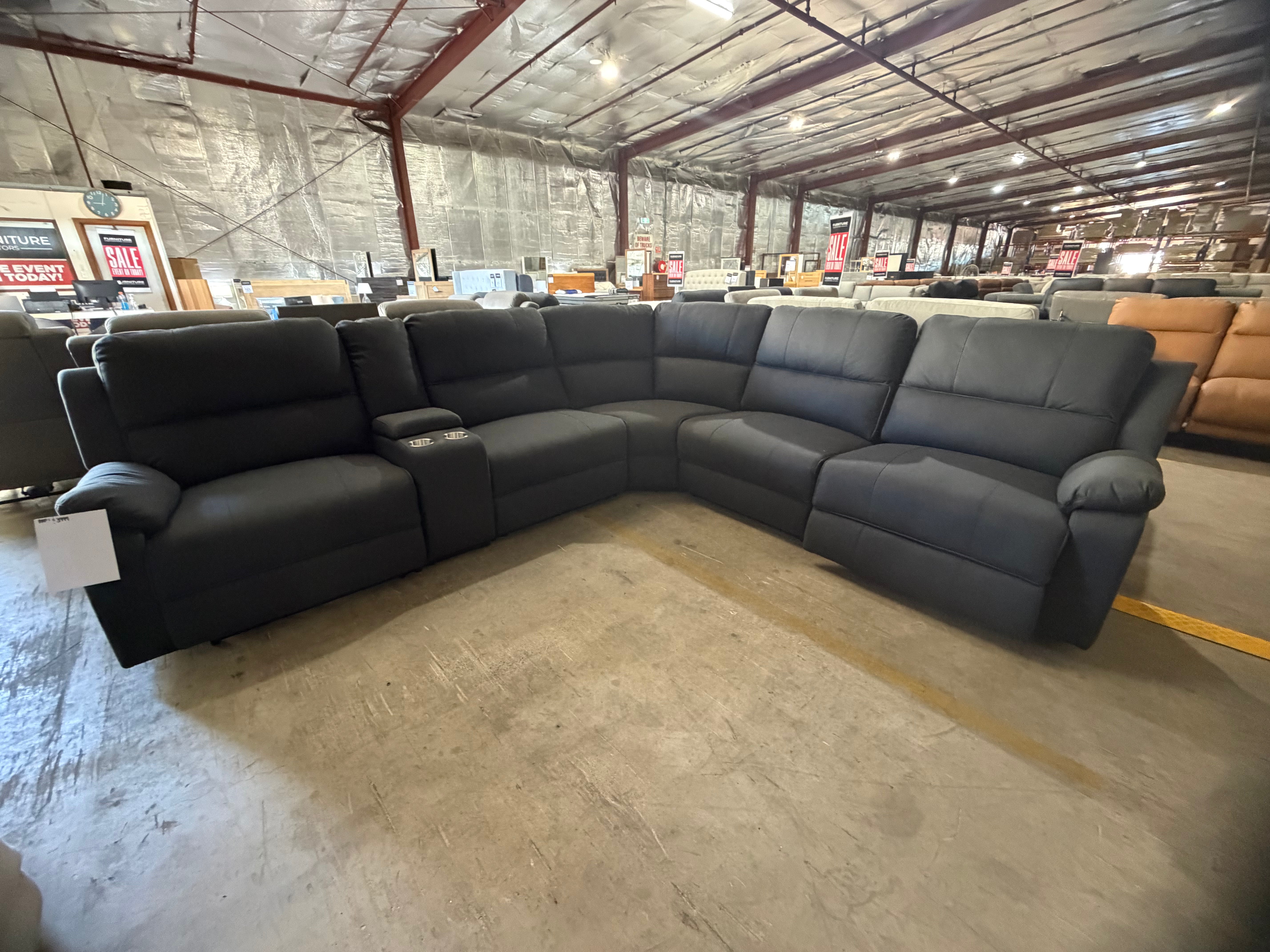 Carlton 6pce modular lounge with 3x electric recliners in charcoal