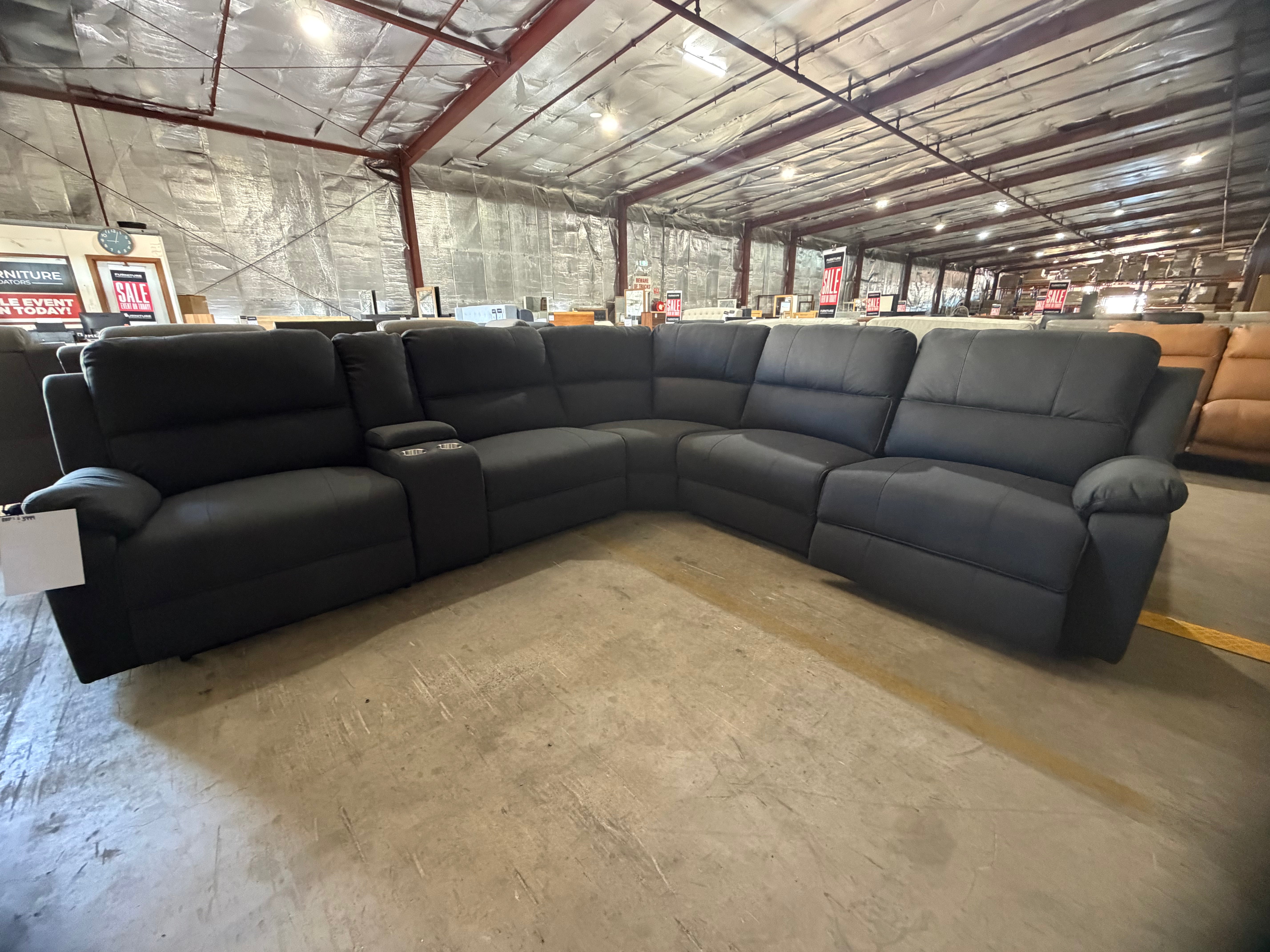 Carlton 6pce modular lounge with 3x electric recliners in charcoal