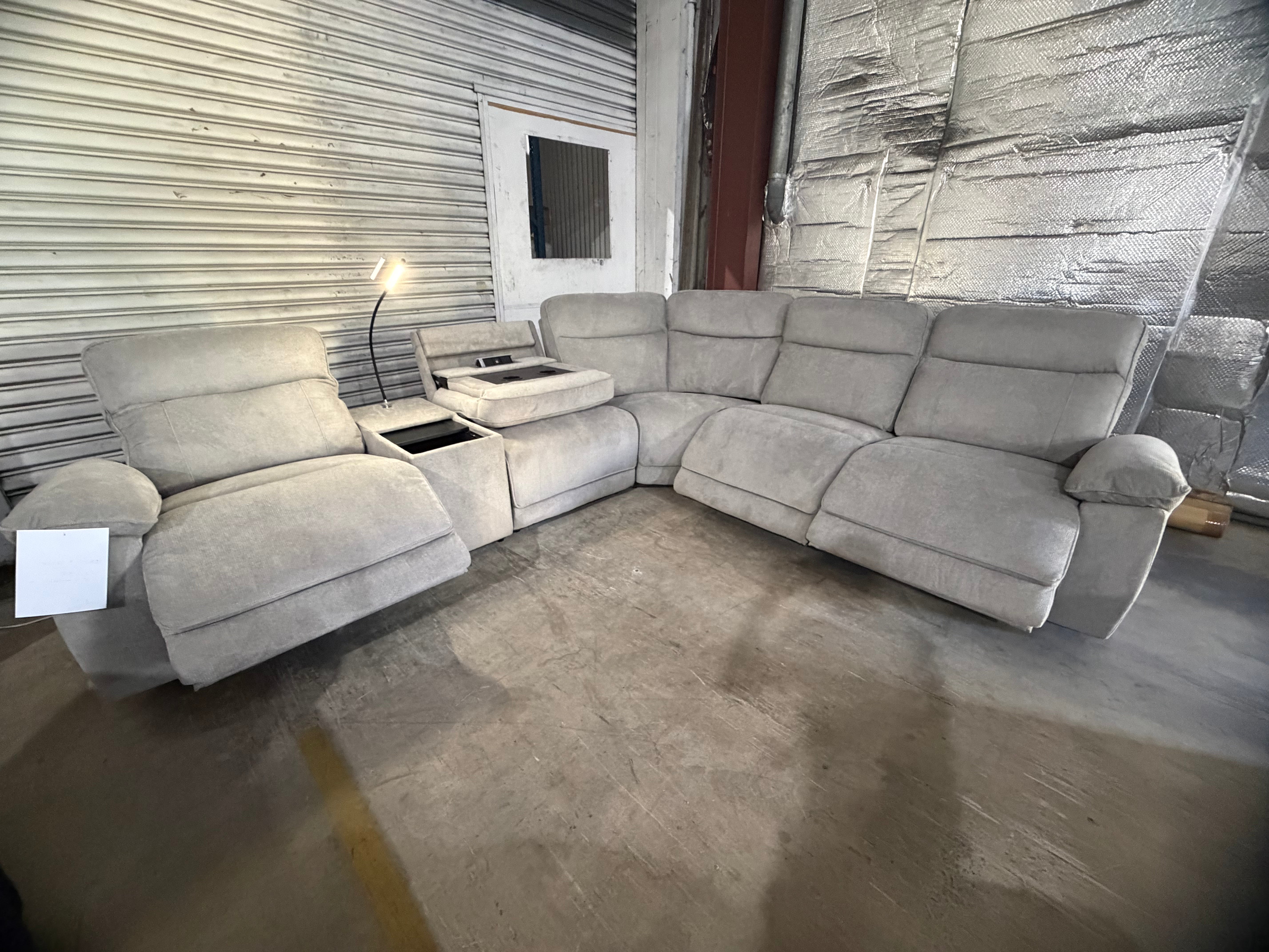 Roberto modular lounge with 3x dual motor head and foot electric recliners in Light Grey
