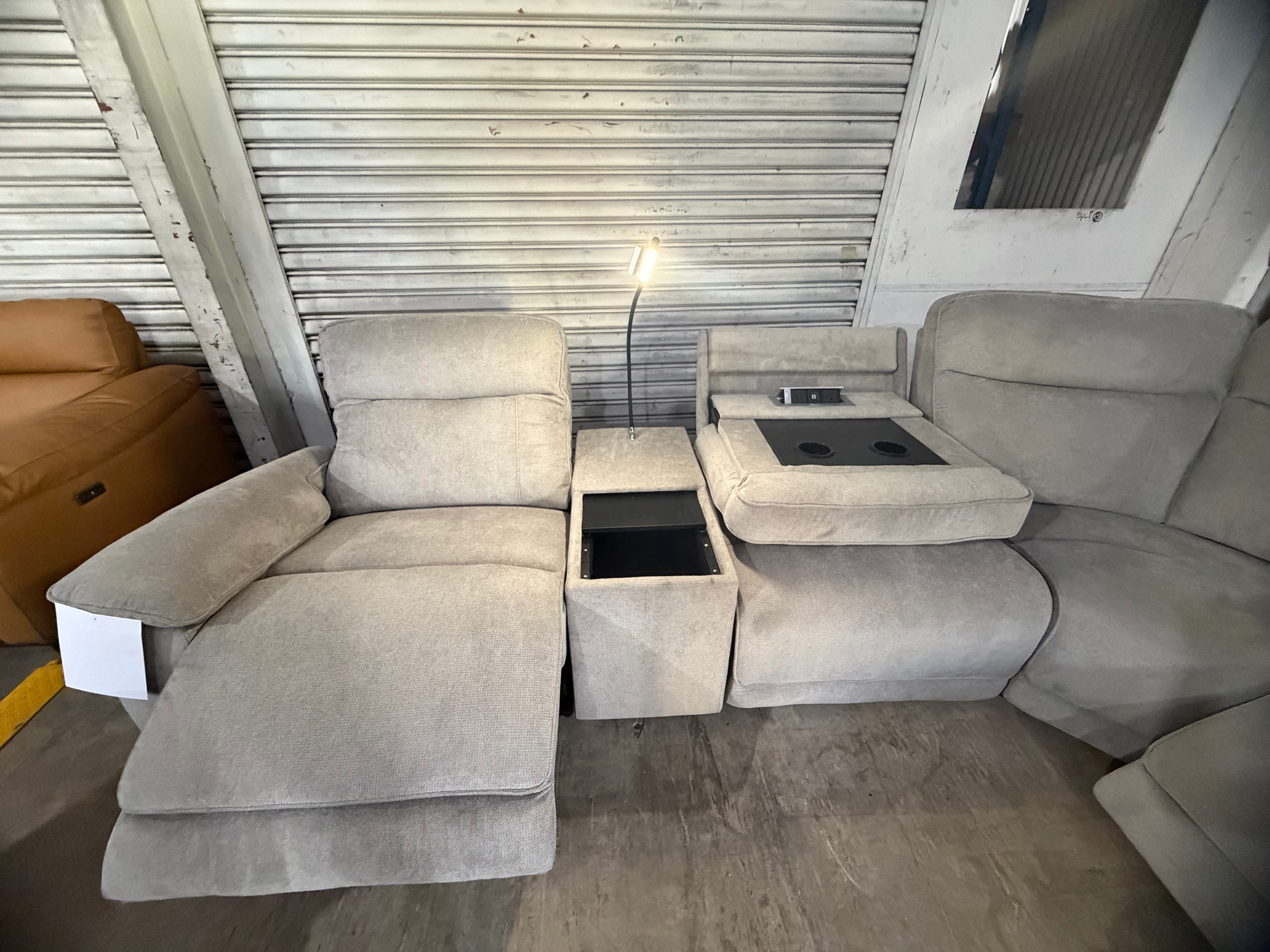 Roberto modular lounge with 3x dual motor head and foot electric recliners in Light Grey
