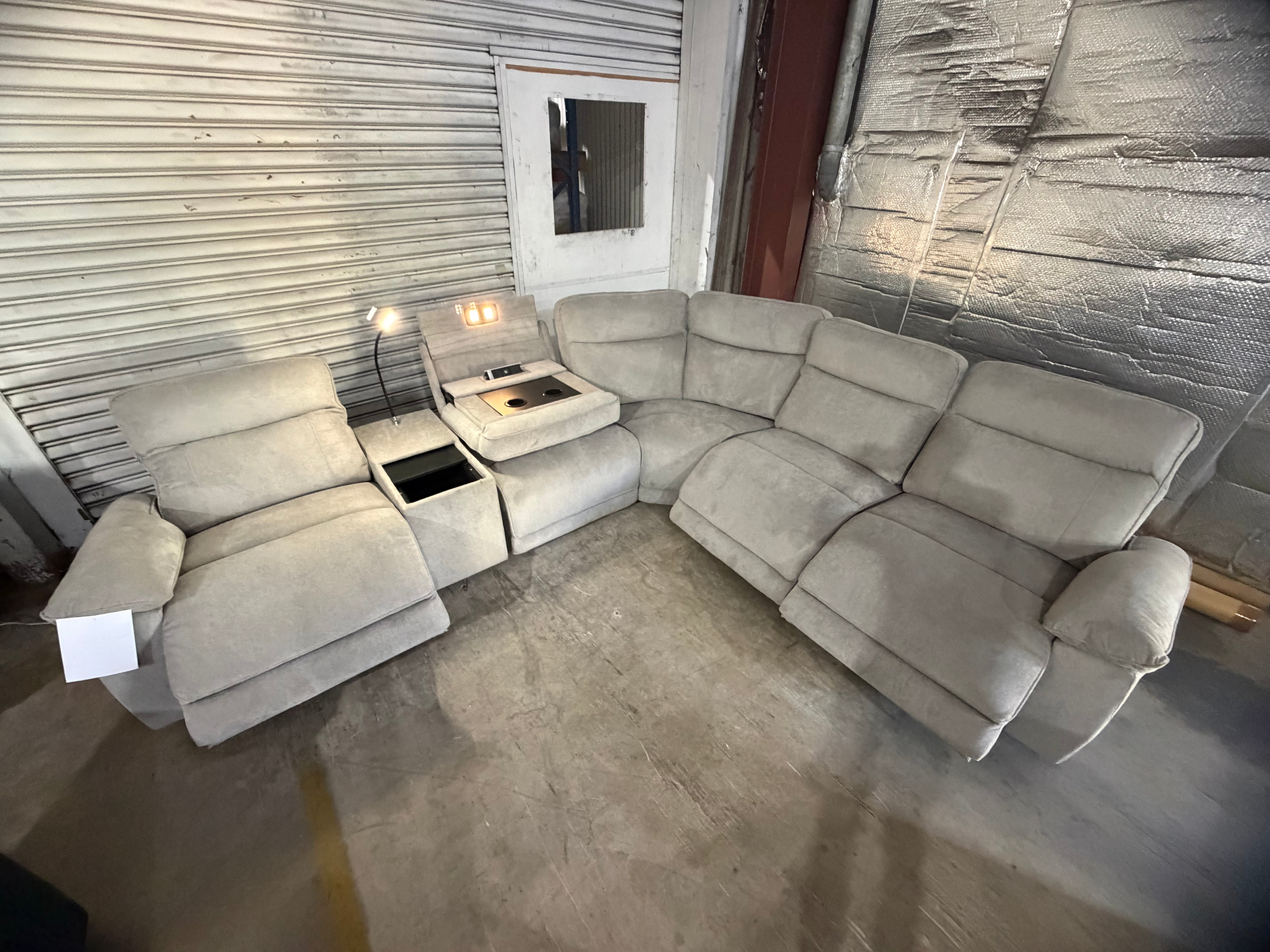 Roberto modular lounge with 3x dual motor head and foot electric recliners in Light Grey