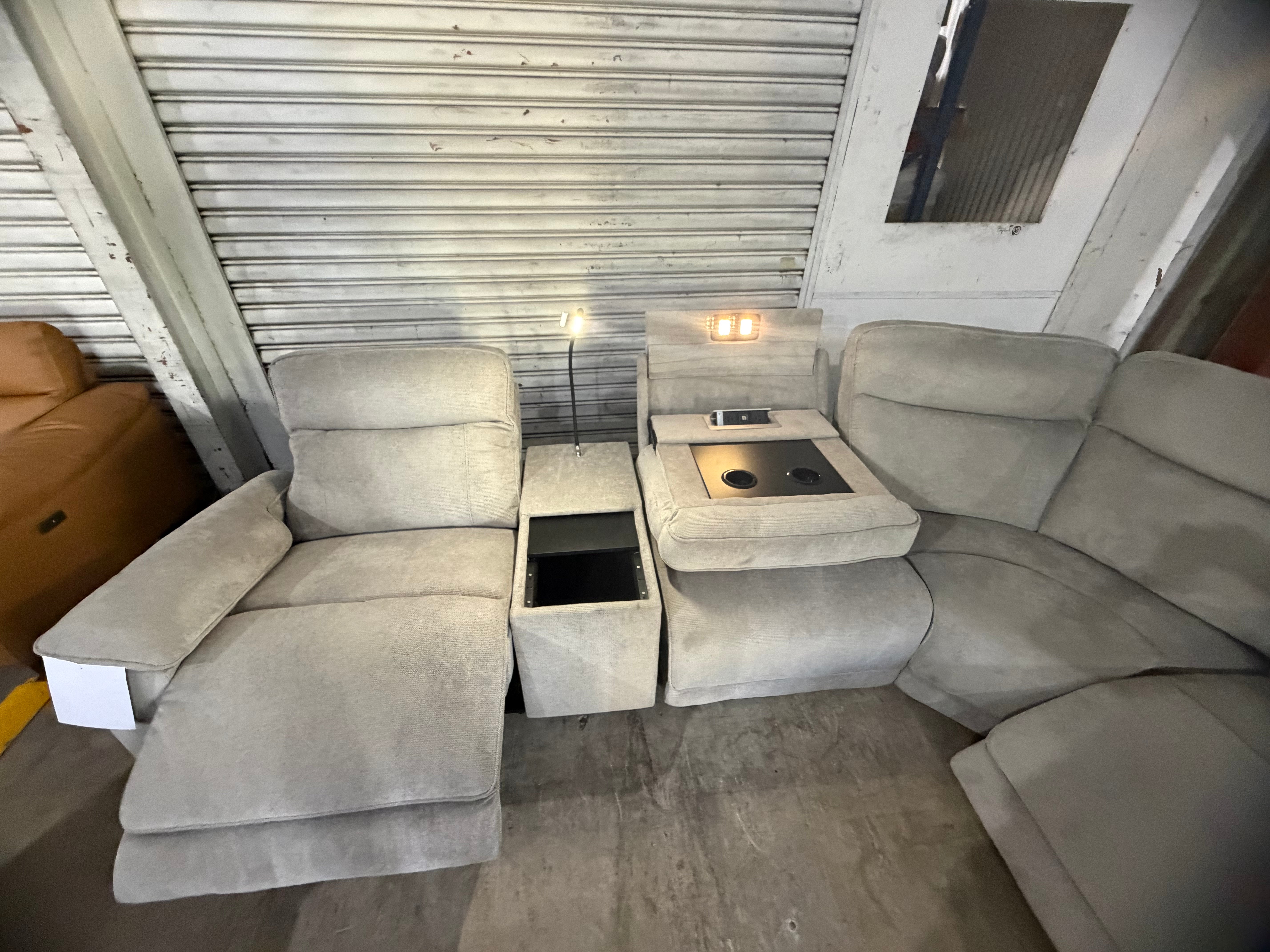 Roberto modular lounge with 3x dual motor head and foot electric recliners in Light Grey