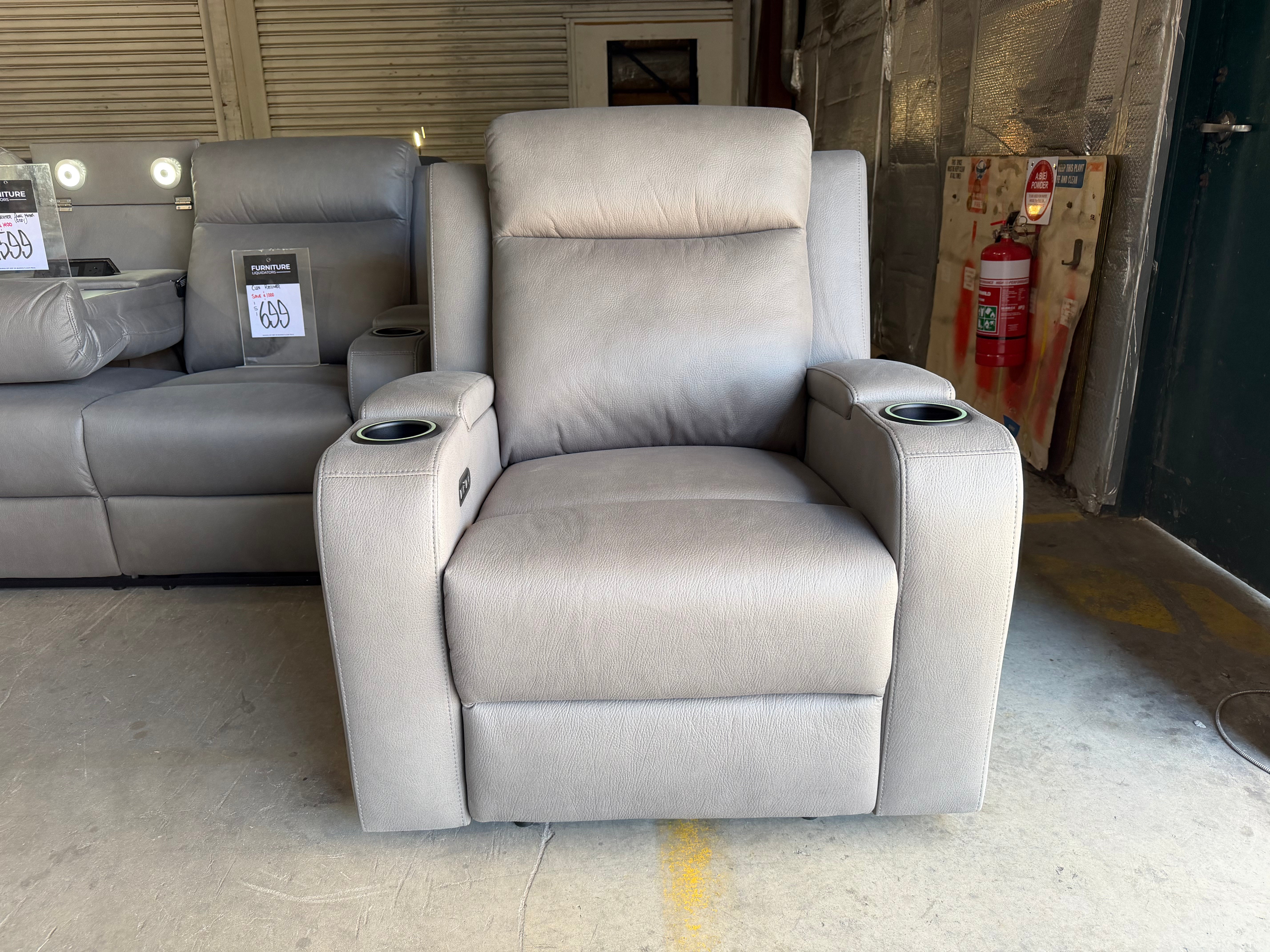 Cleo single electric recliner with dual electric recliners in gunmetal grey