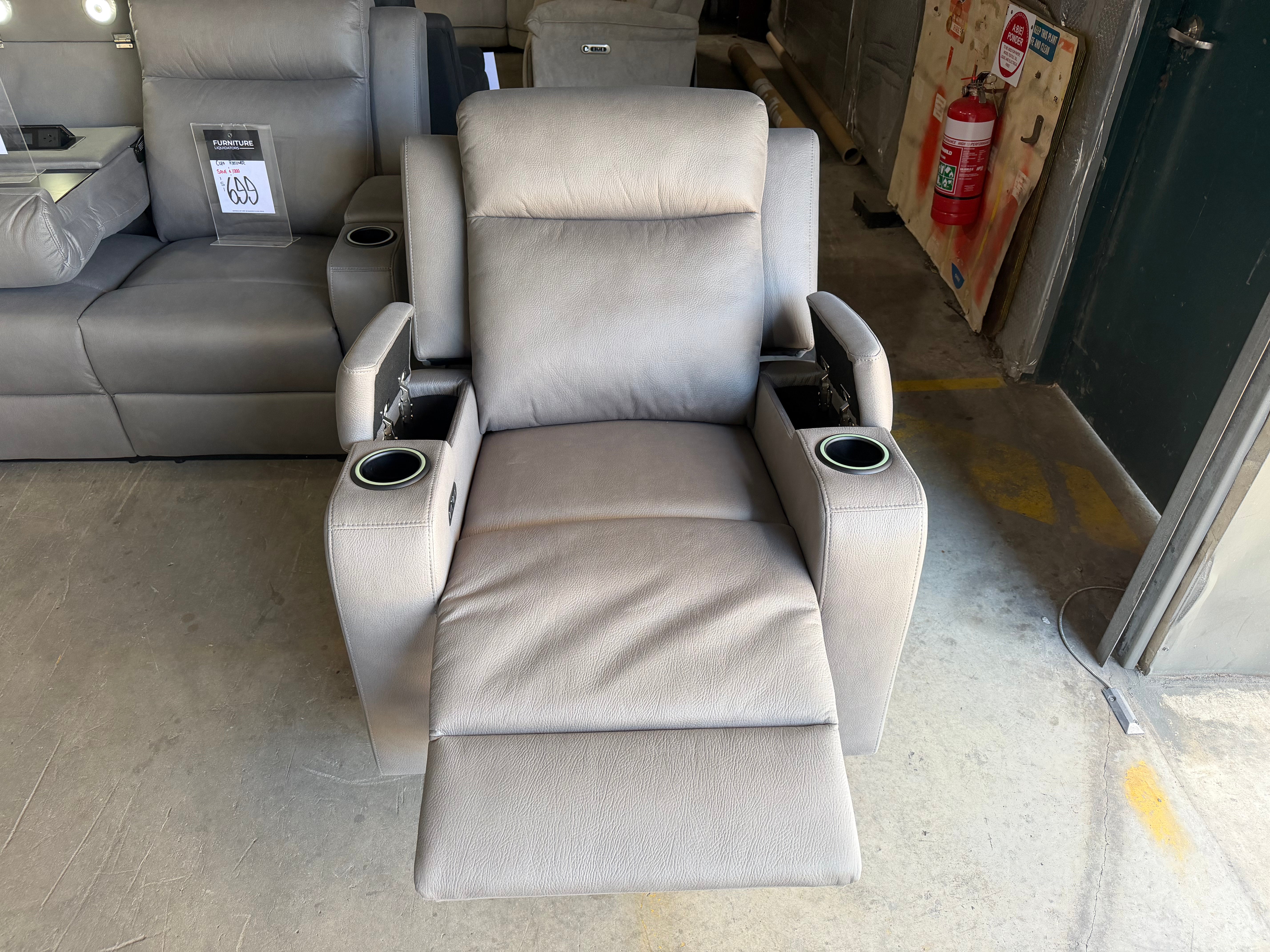 Cleo single electric recliner with dual electric recliners in gunmetal grey