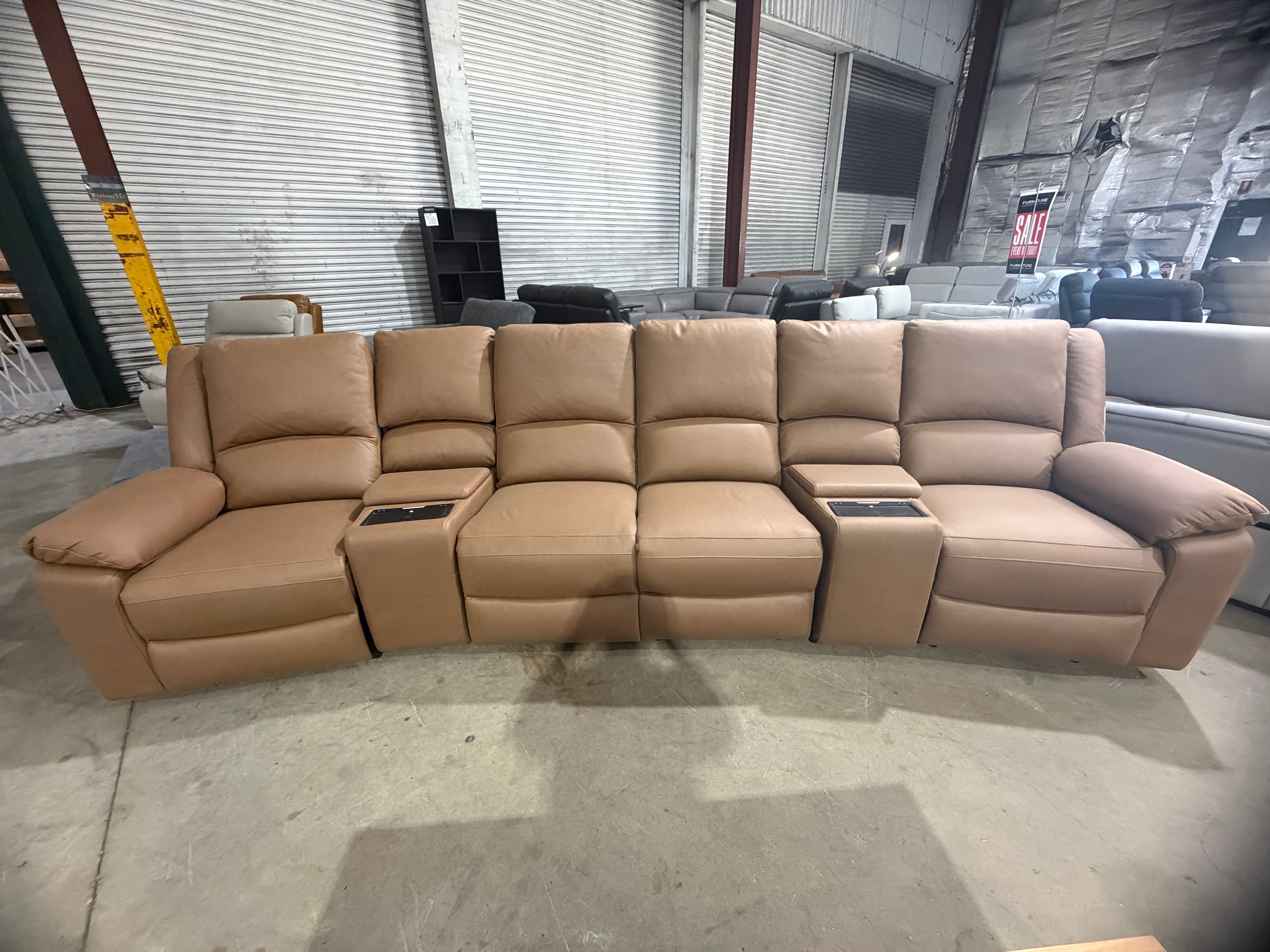 Bradford Home Theatre lounge 4 electric recliners in Tan