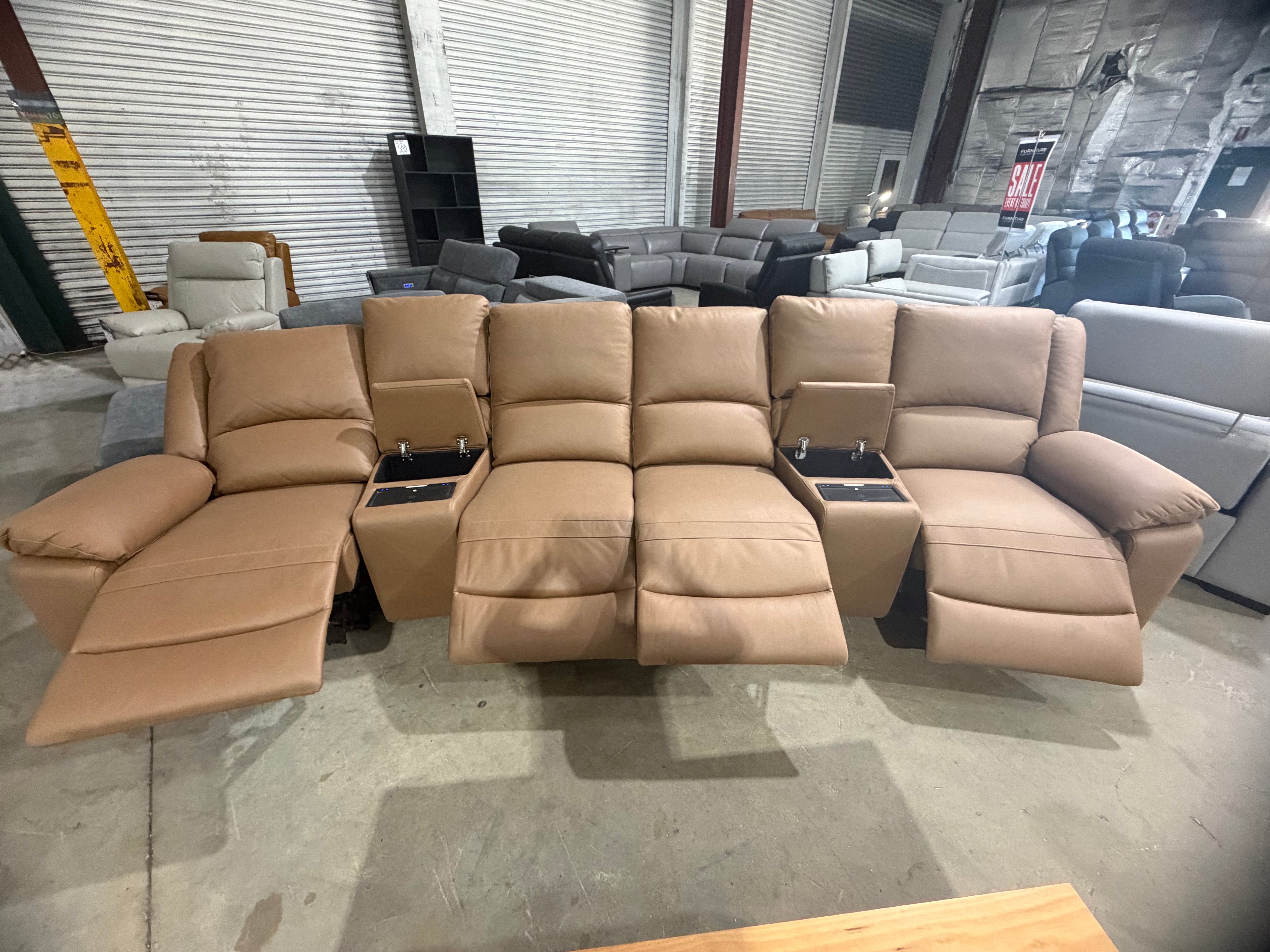 Bradford Home Theatre lounge 4 electric recliners in Tan