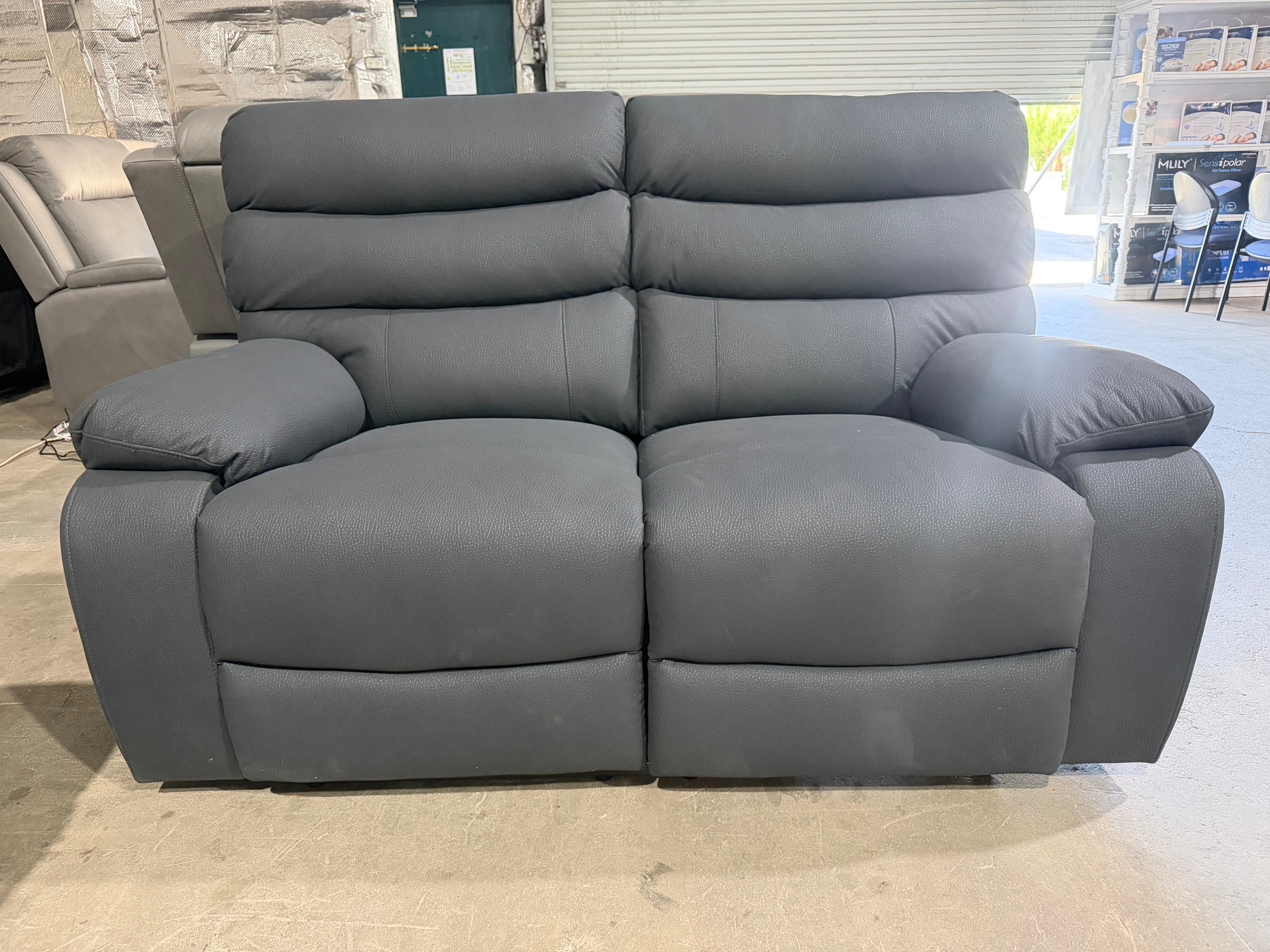 Noosa 2 seater with in built electric recliners in Charcoal rhino suede