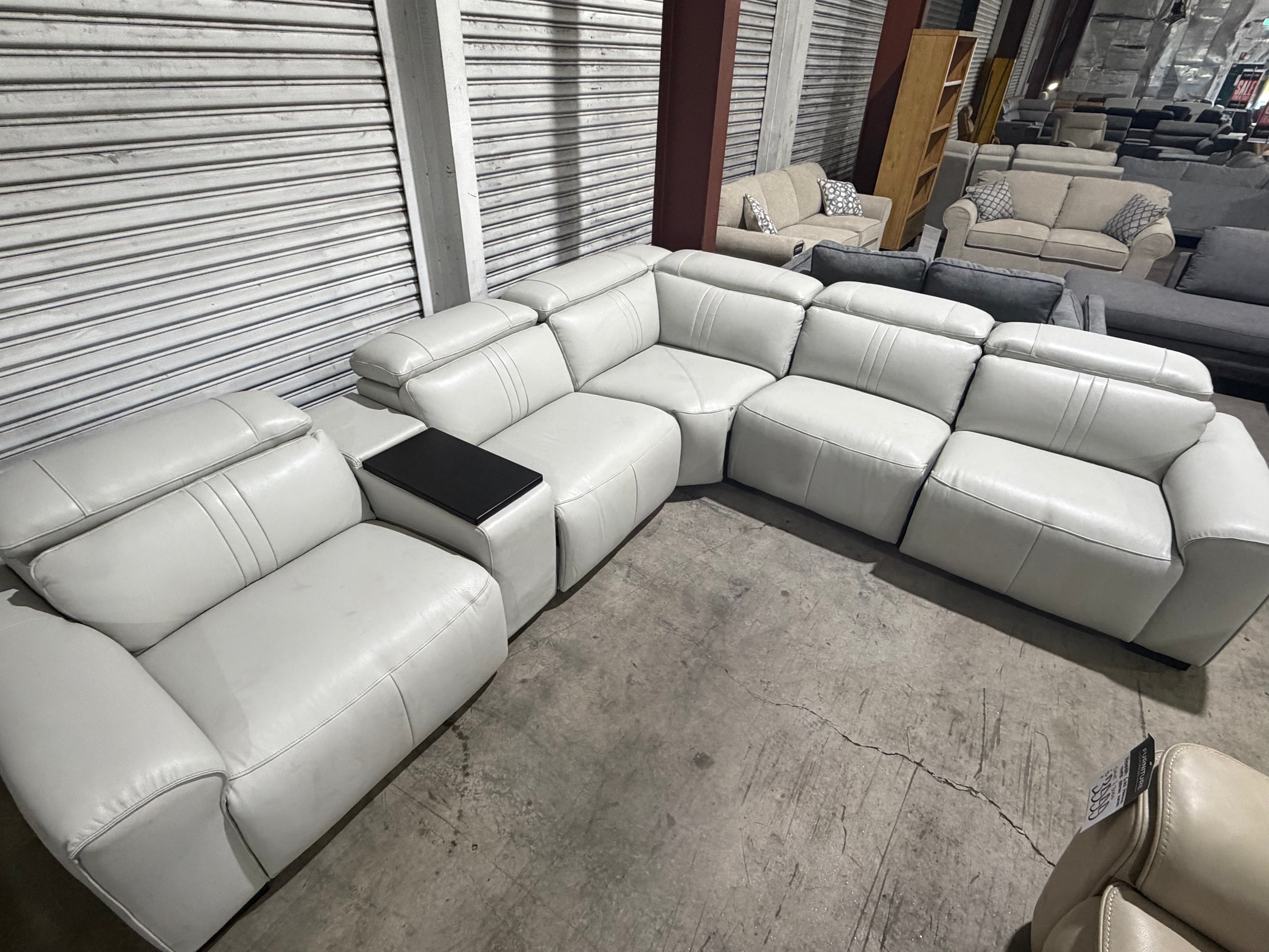 Arlo 6pce modular lounge with 3x dual motor recliners Light Grey