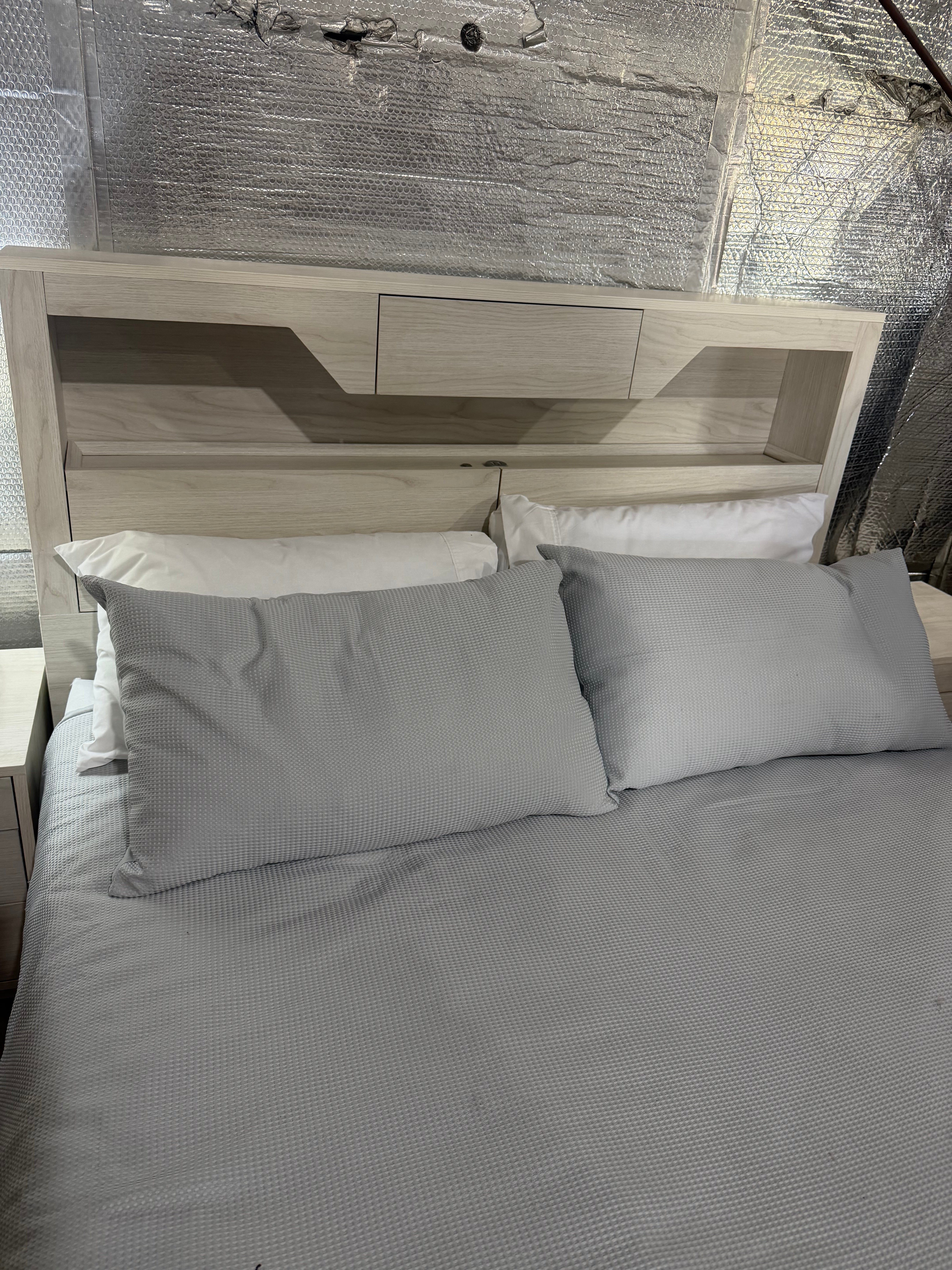 Atlanta Queen size bed in grey wash finish lift up storage