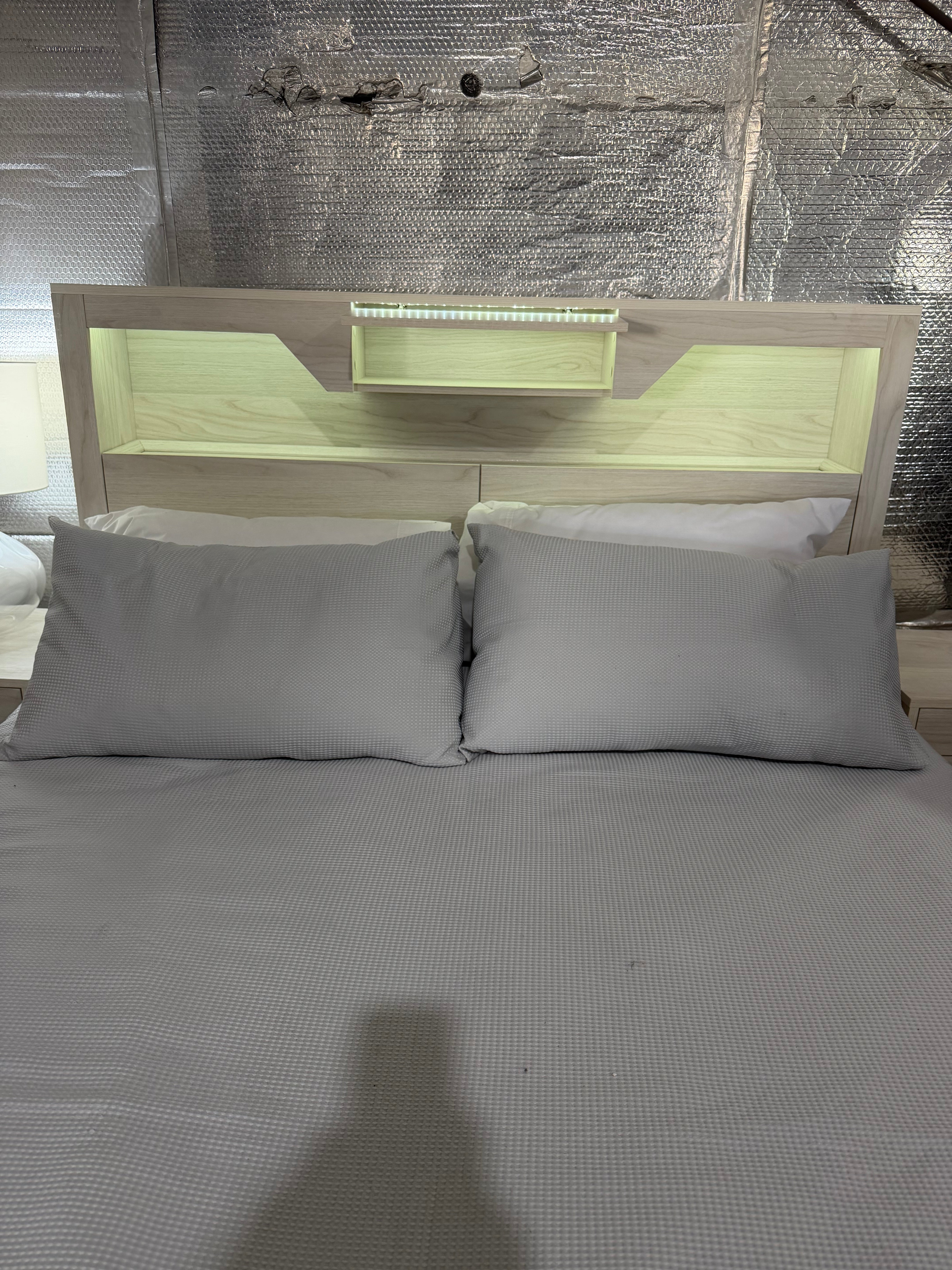 Atlanta Queen size bed in grey wash finish lift up storage