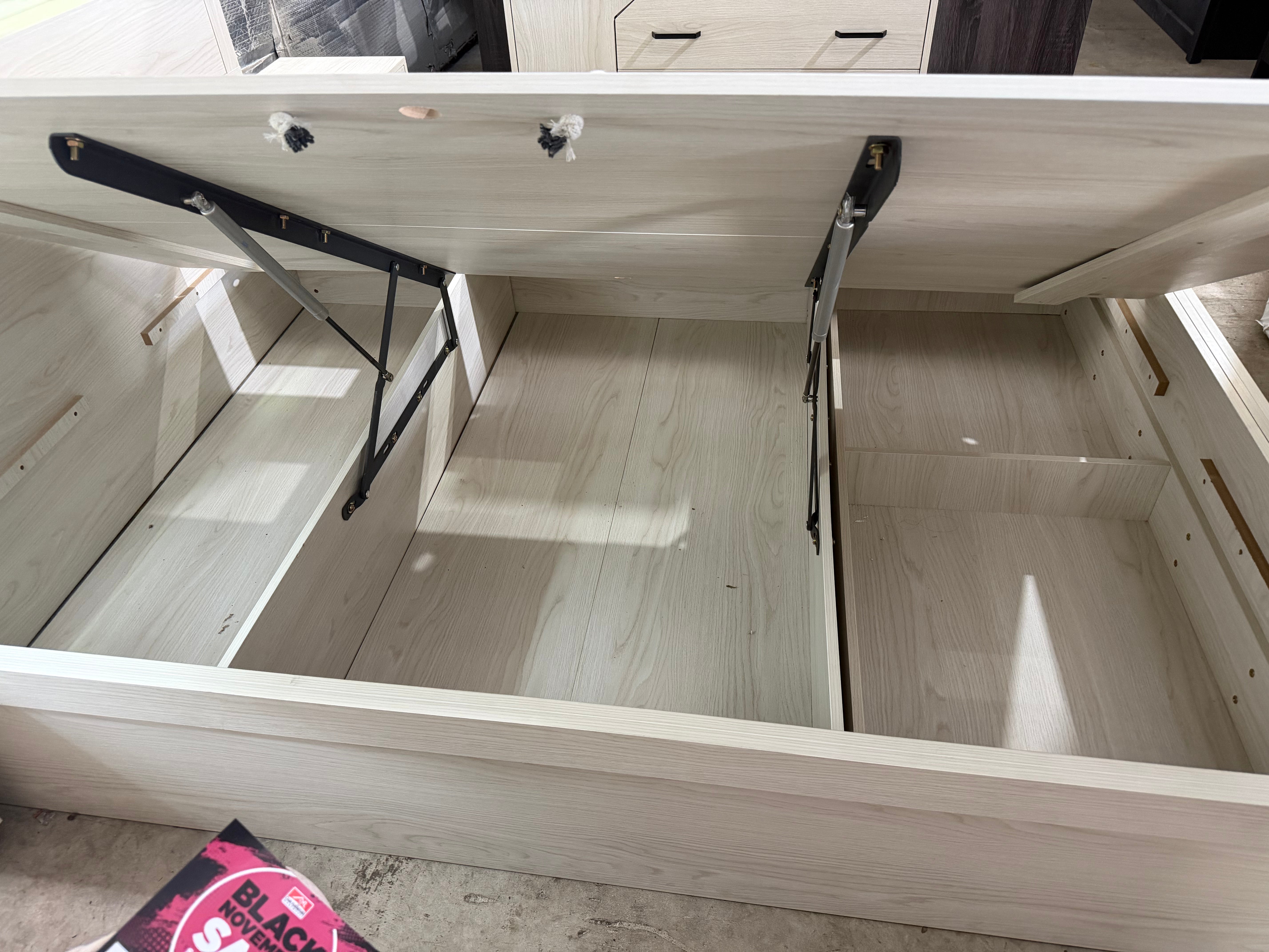 Atlanta Queen size bed in grey wash finish lift up storage