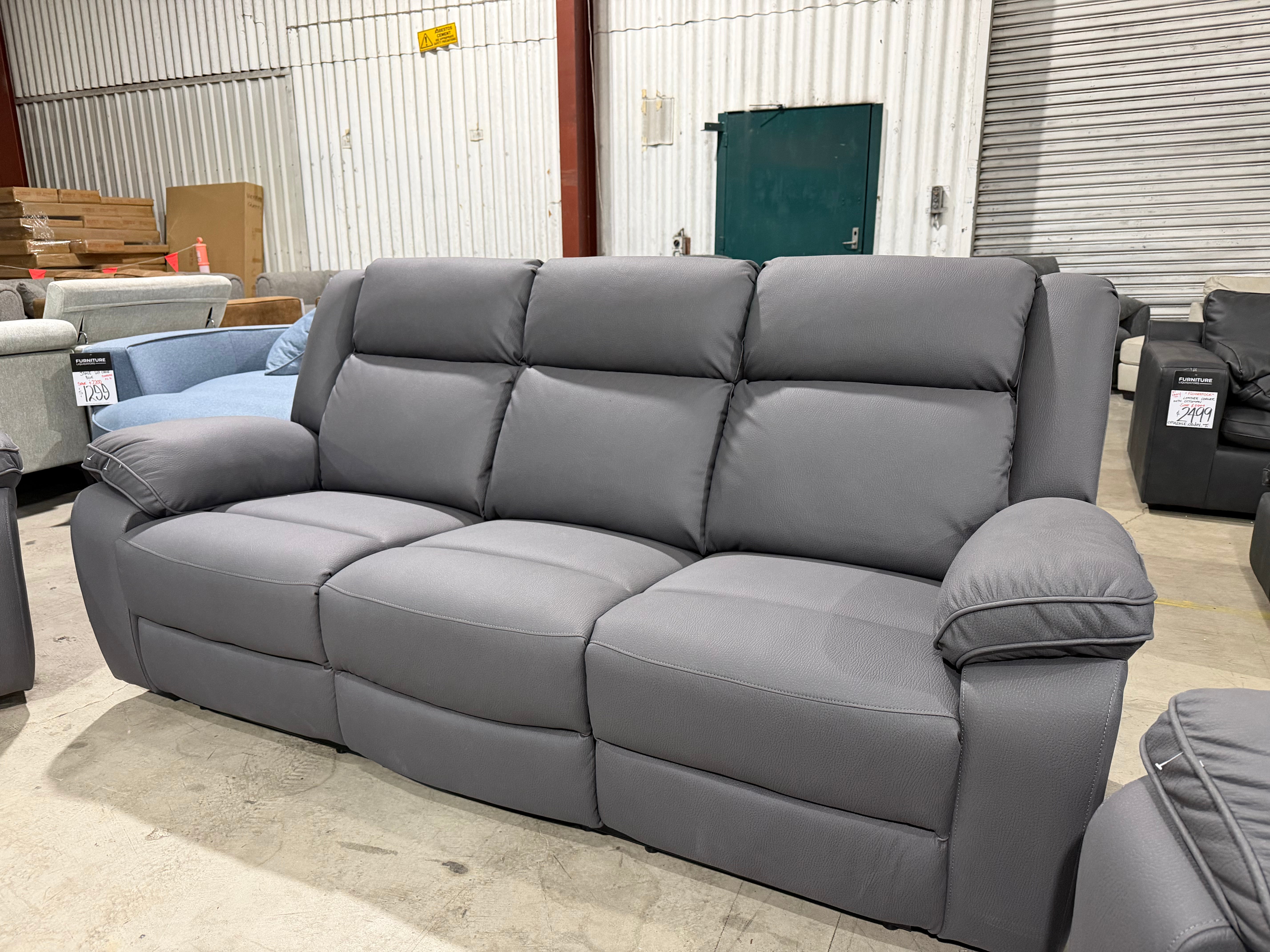 Bondi 3 seater Manual Recliner Lounge in Grey