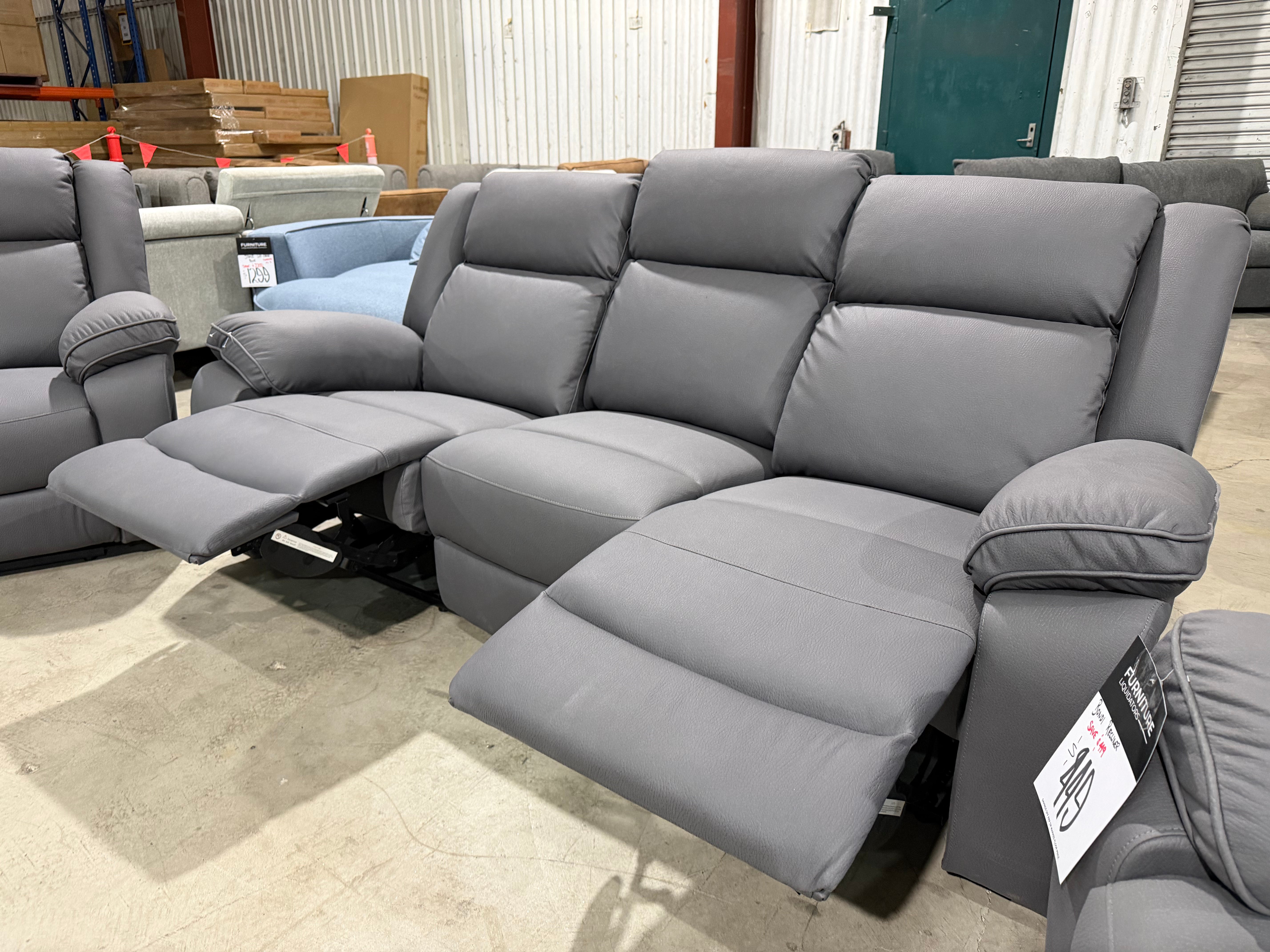 Bondi 3 seater Manual Recliner Lounge in Grey