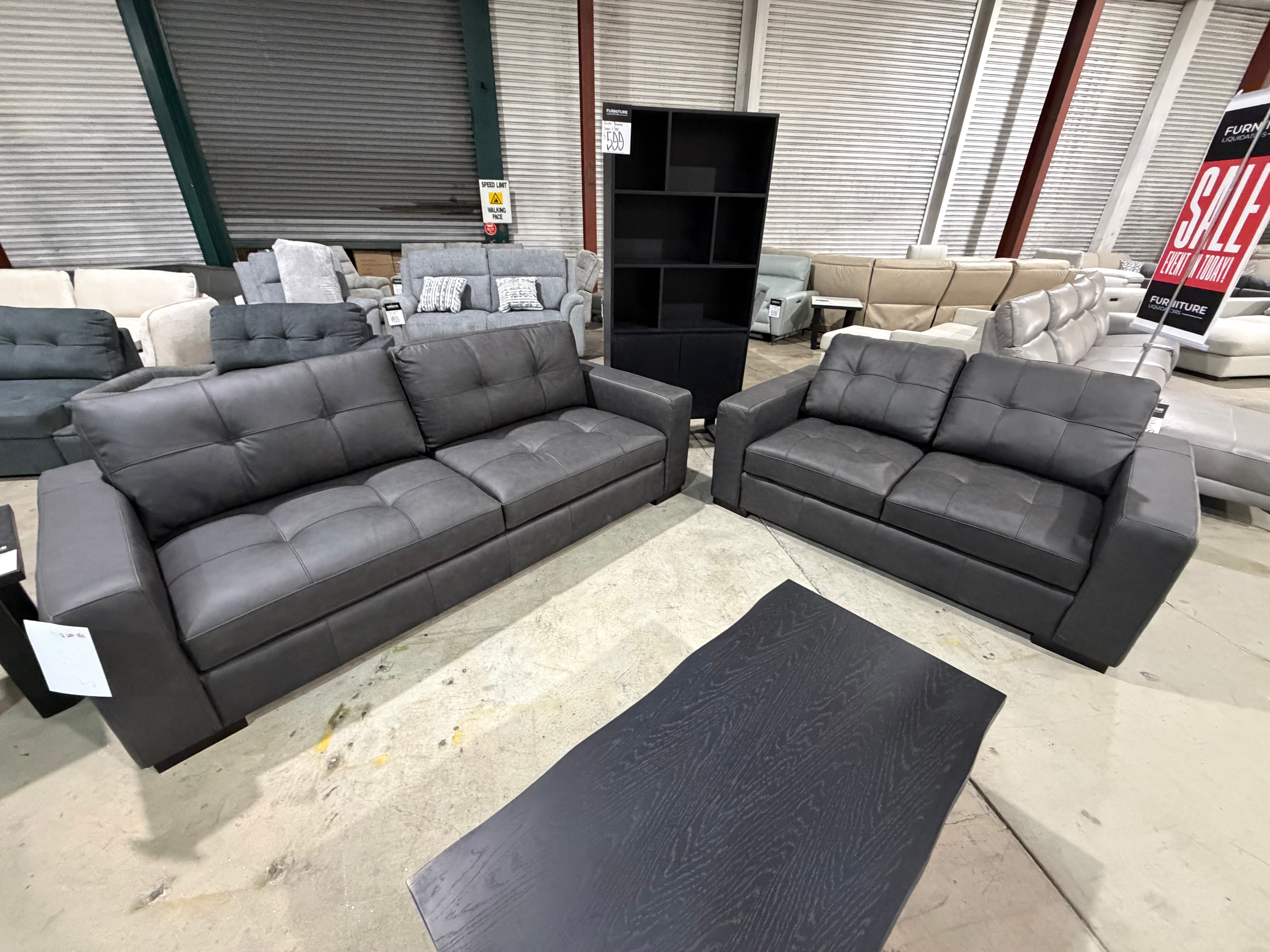 Abbie 3+2 Full leather Lounge Matt Black
