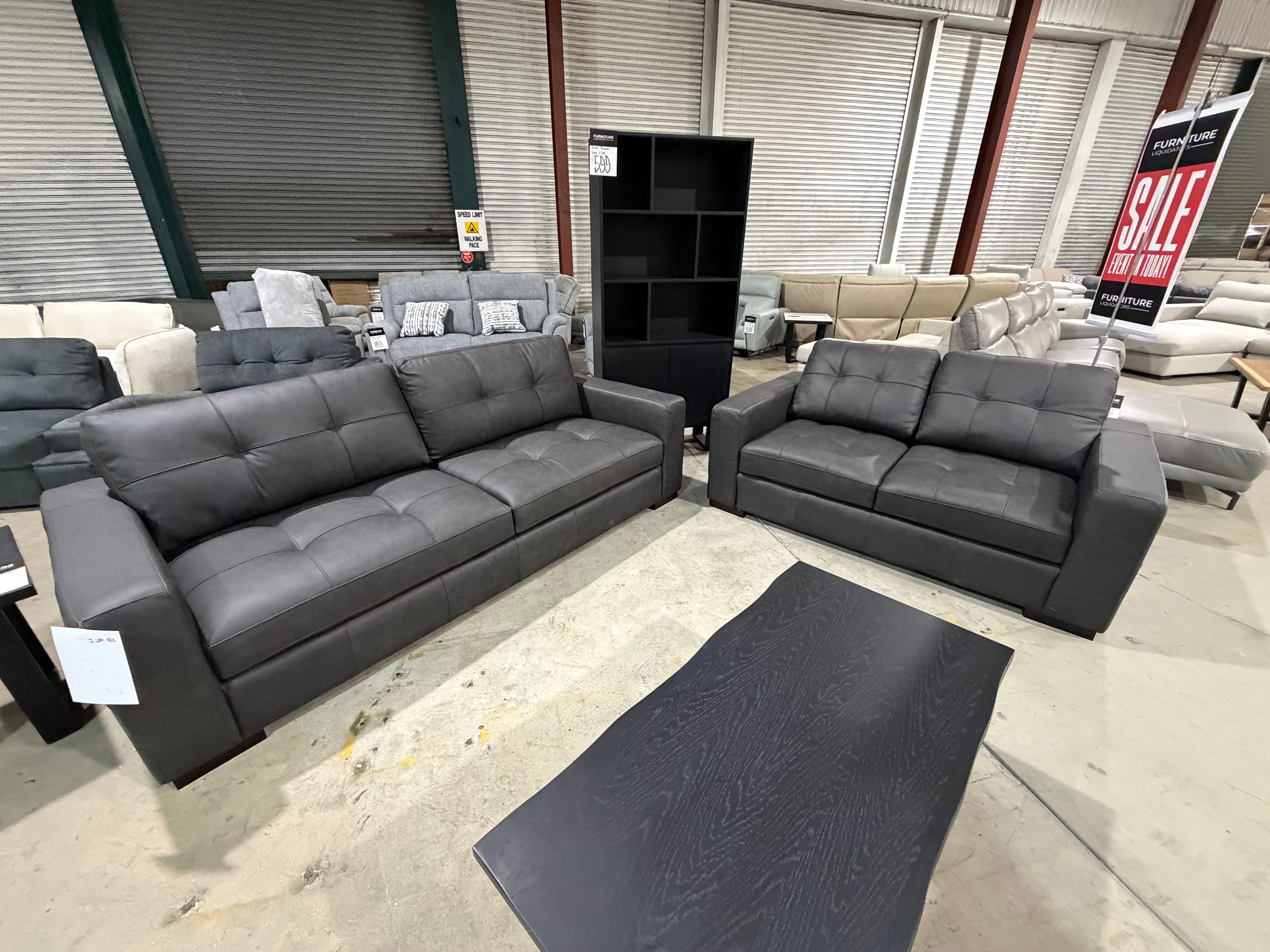 Abbie 3+2 Full leather Lounge Matt Black