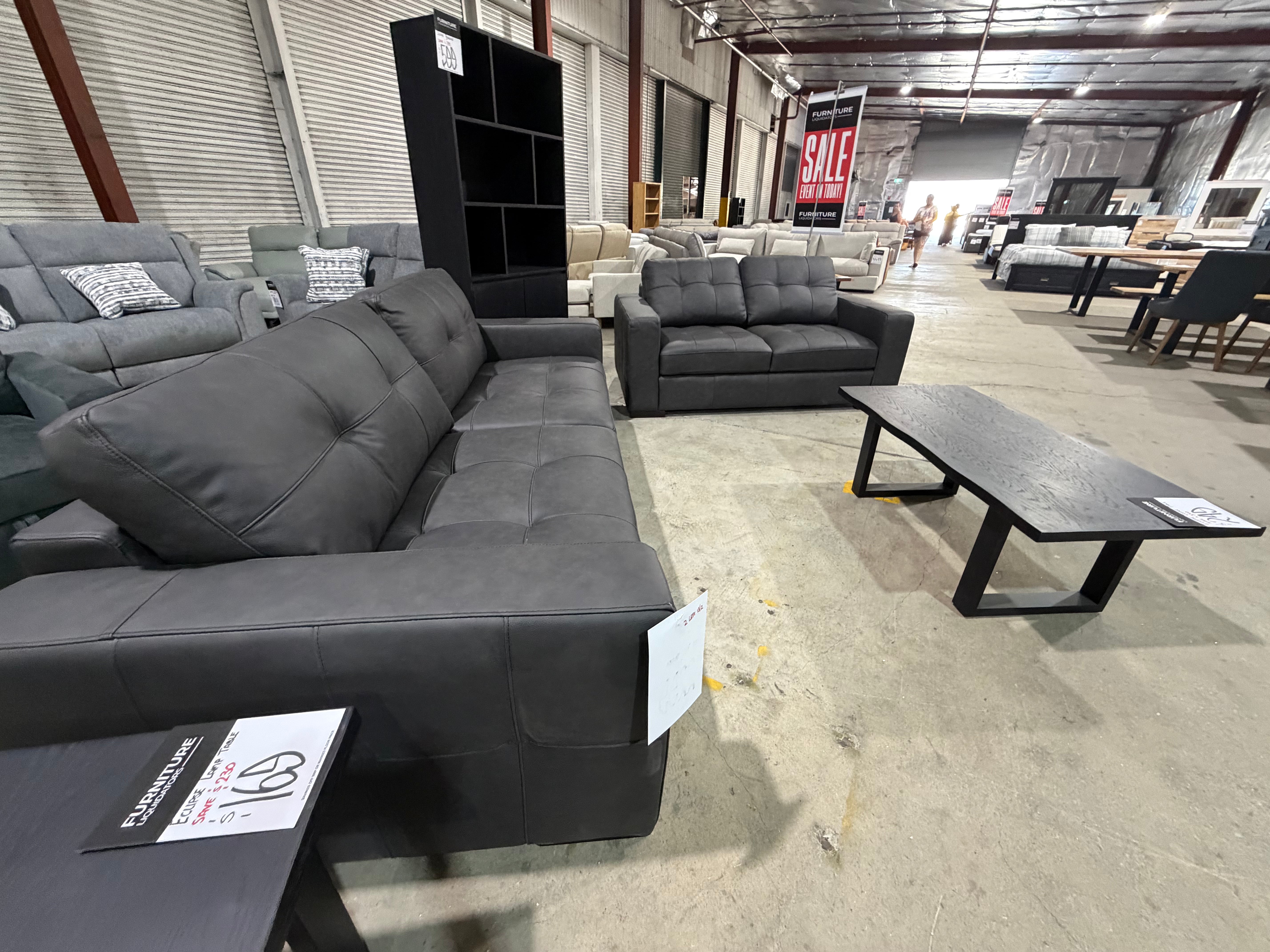 Abbie 3+2 Full leather Lounge Matt Black