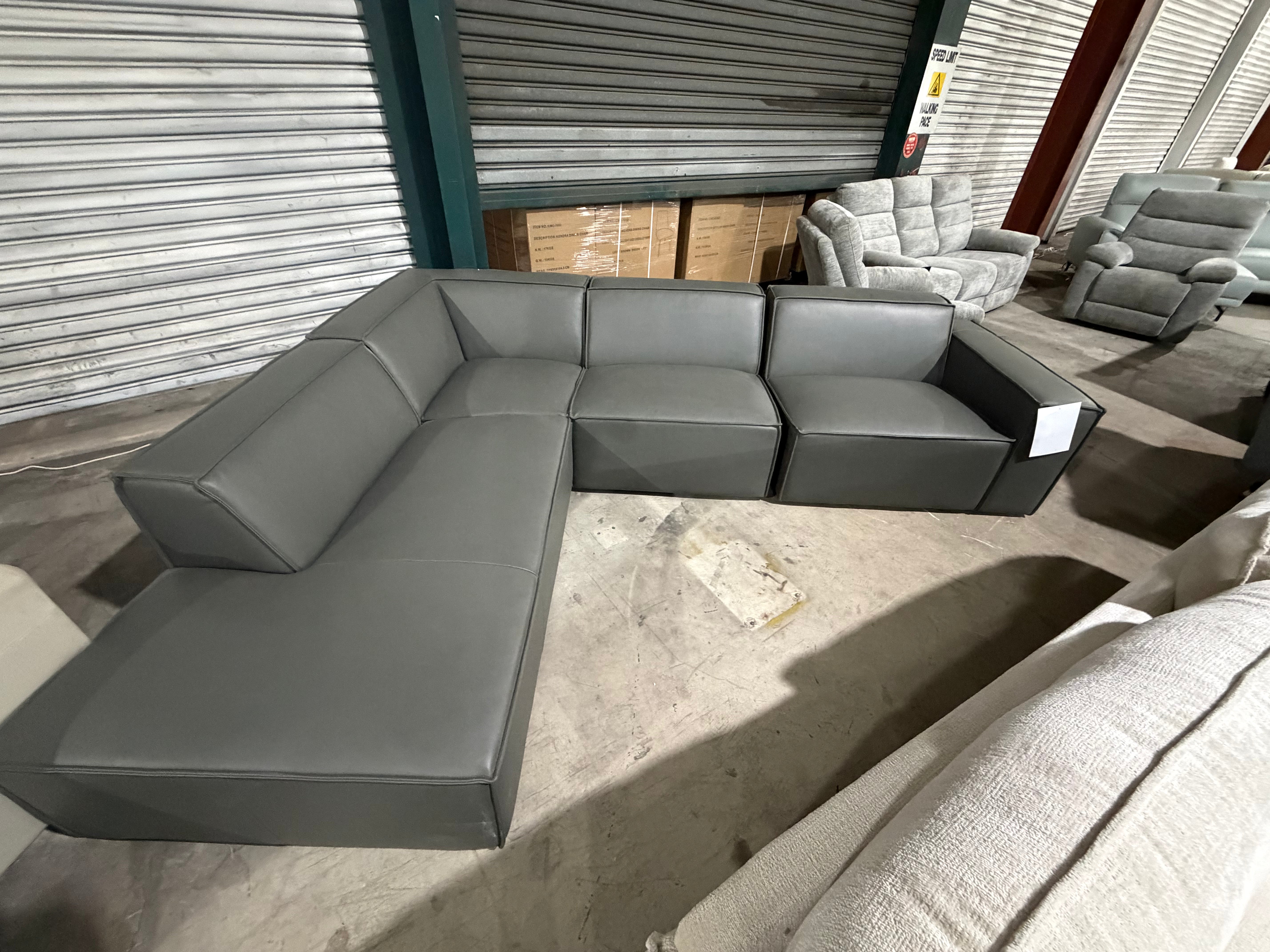Sorrento LHF chaise Lounge in Asphalt grey leather