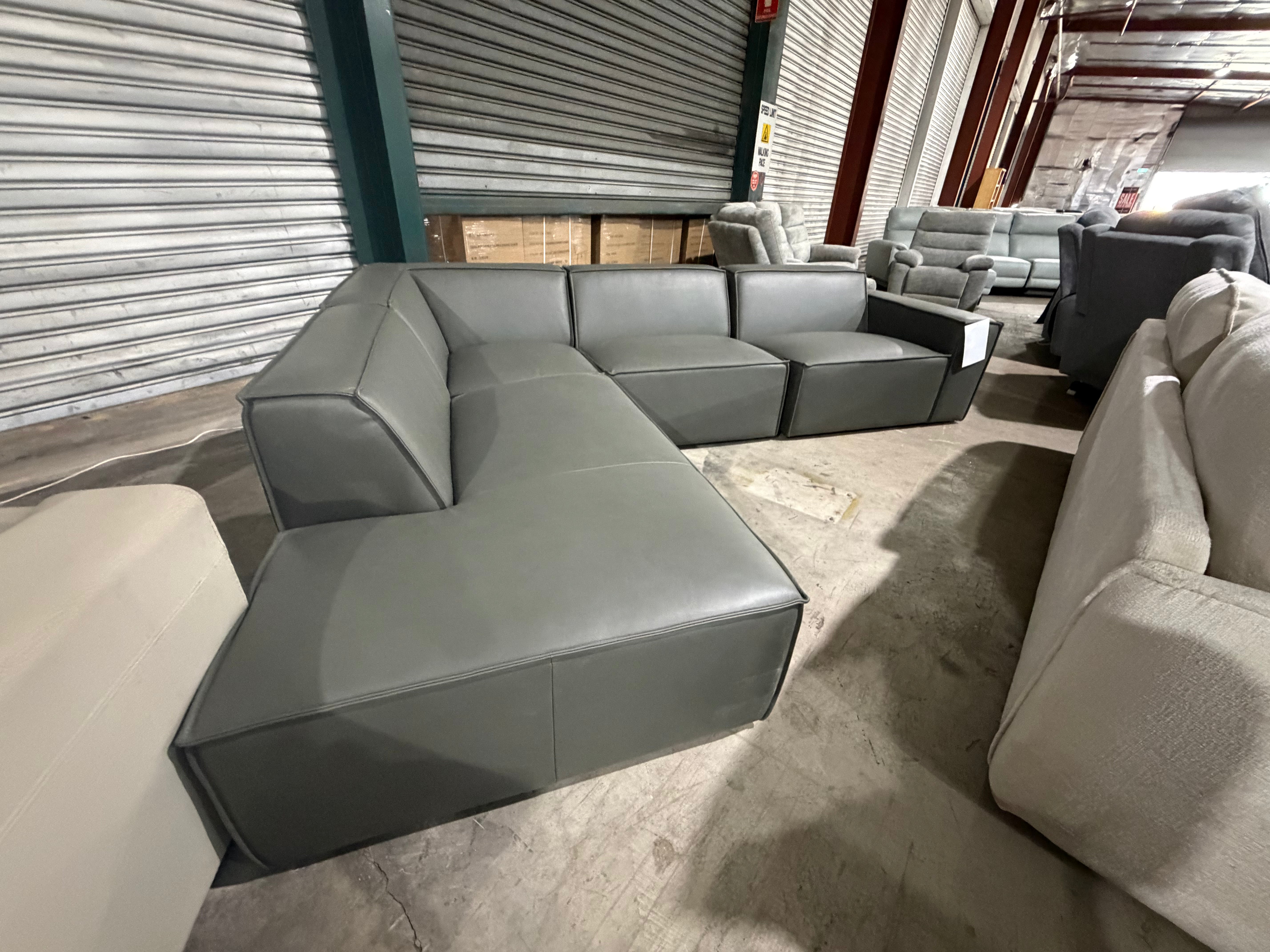 Sorrento LHF chaise Lounge in Asphalt grey leather