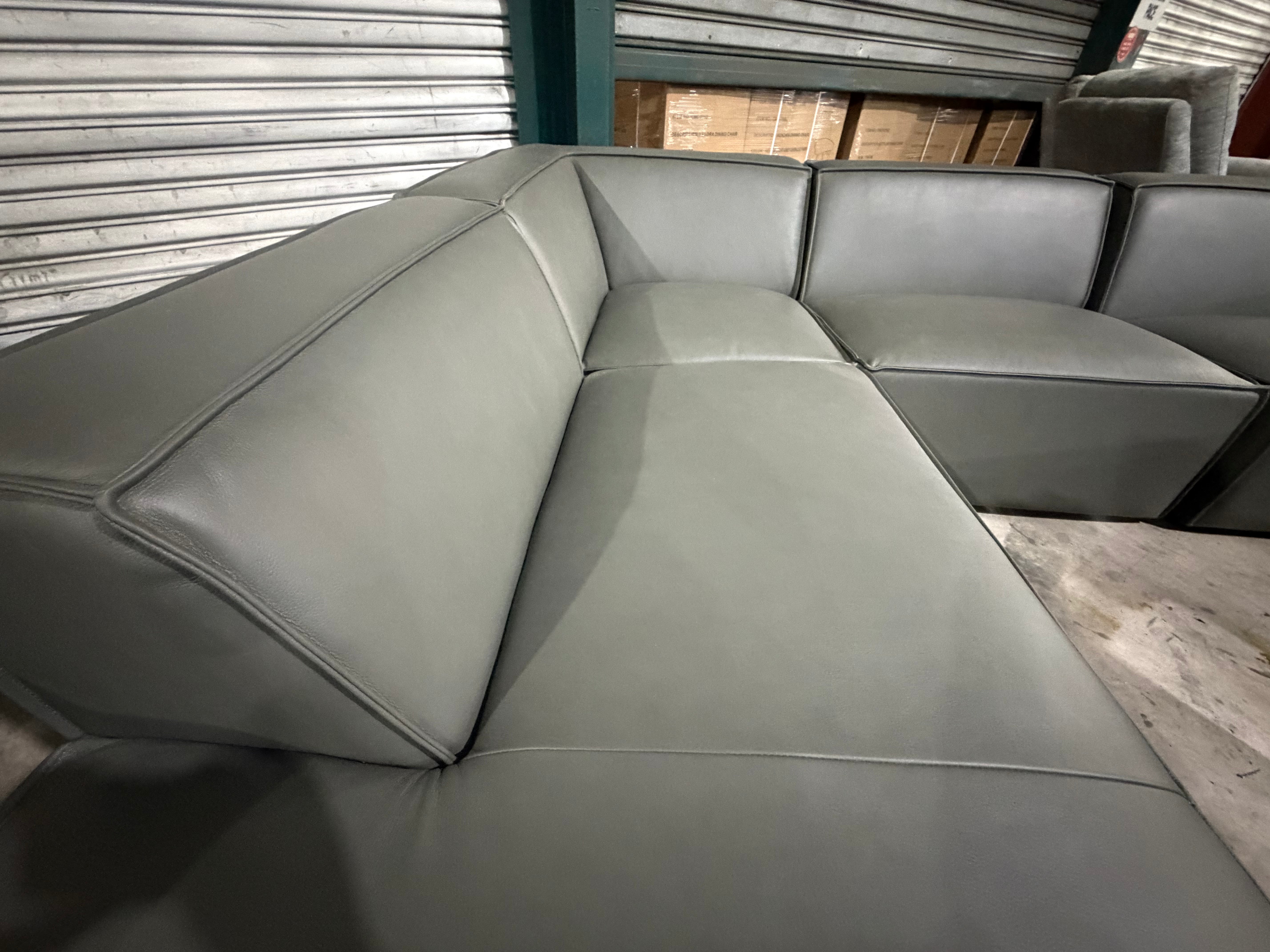 Sorrento LHF chaise Lounge in Asphalt grey leather