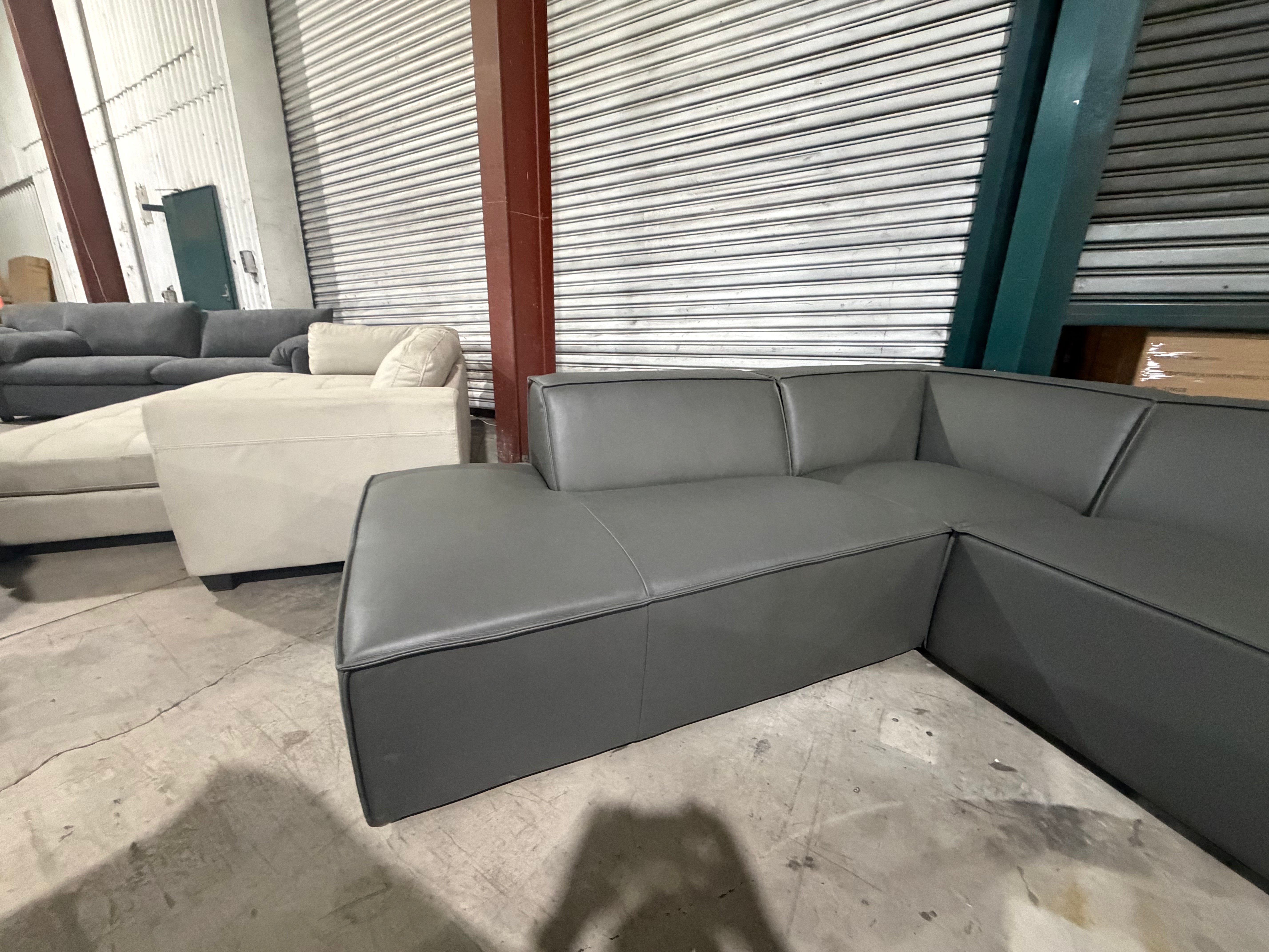 Sorrento LHF chaise Lounge in Asphalt grey leather