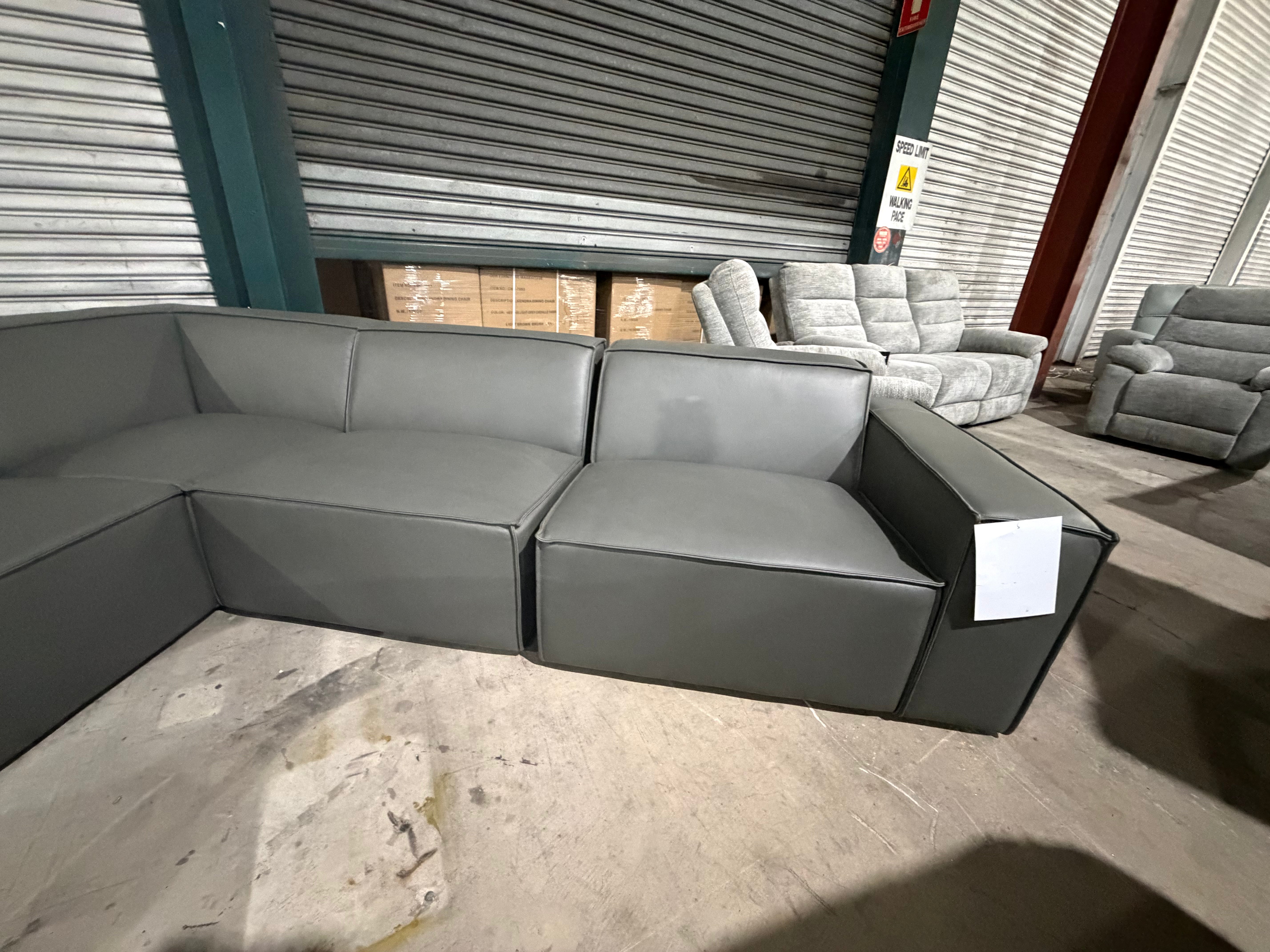 Sorrento LHF chaise Lounge in Asphalt grey leather