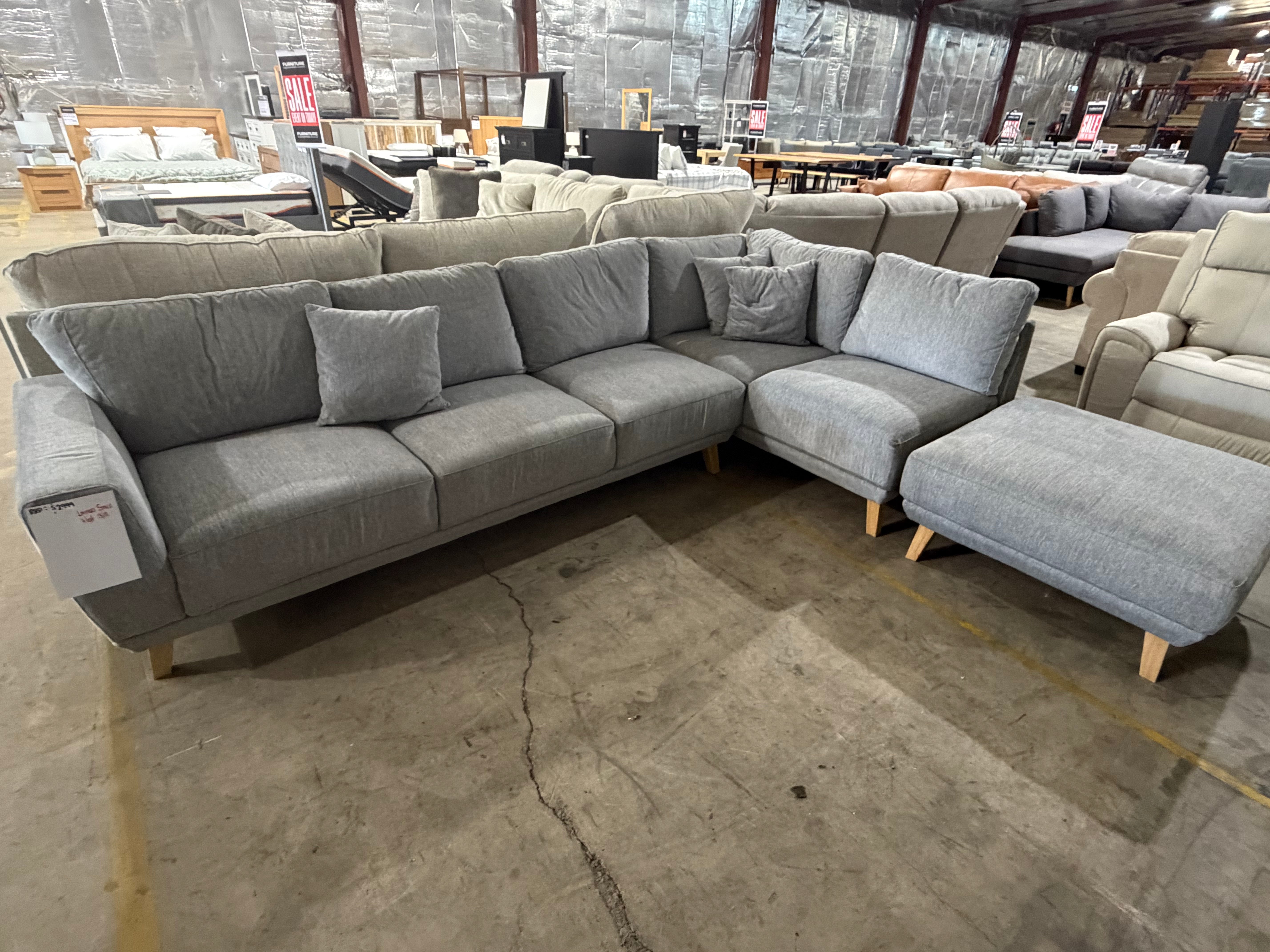 Paloma RHF chaise lounge inc ottoman and scatters in Steel Grey