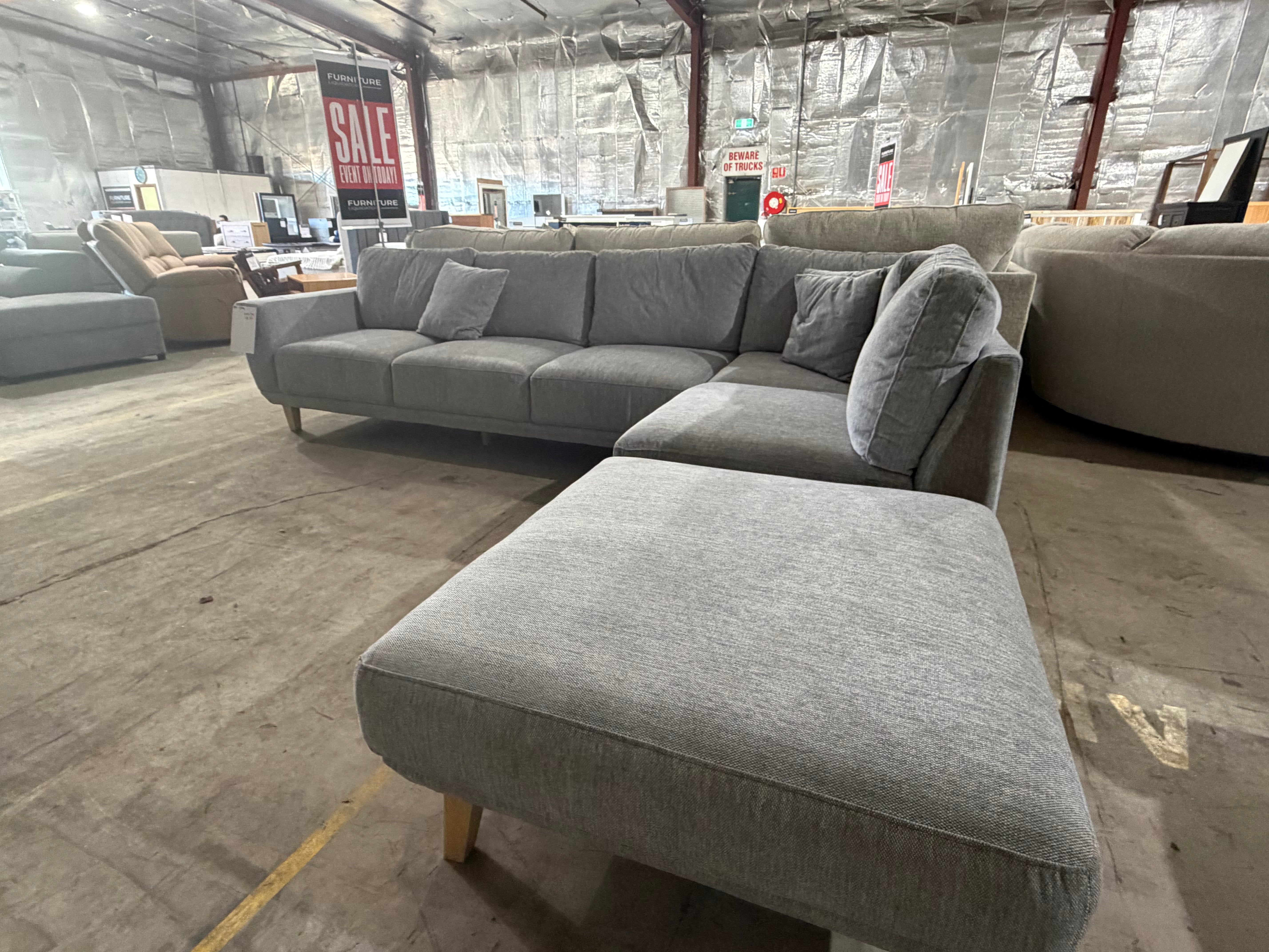 Paloma RHF chaise lounge inc ottoman and scatters in Steel Grey