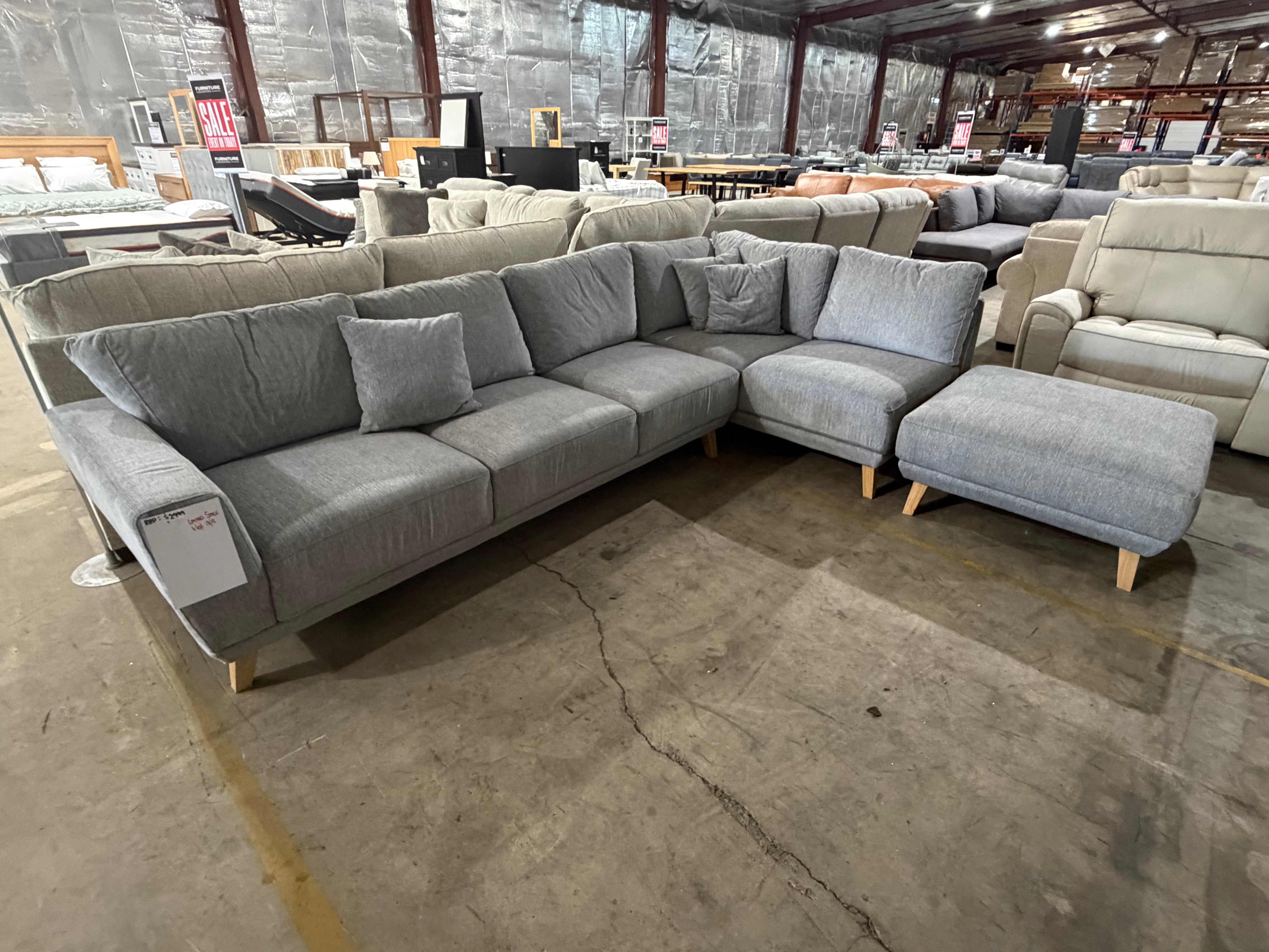 Paloma RHF chaise lounge inc ottoman and scatters in Steel Grey