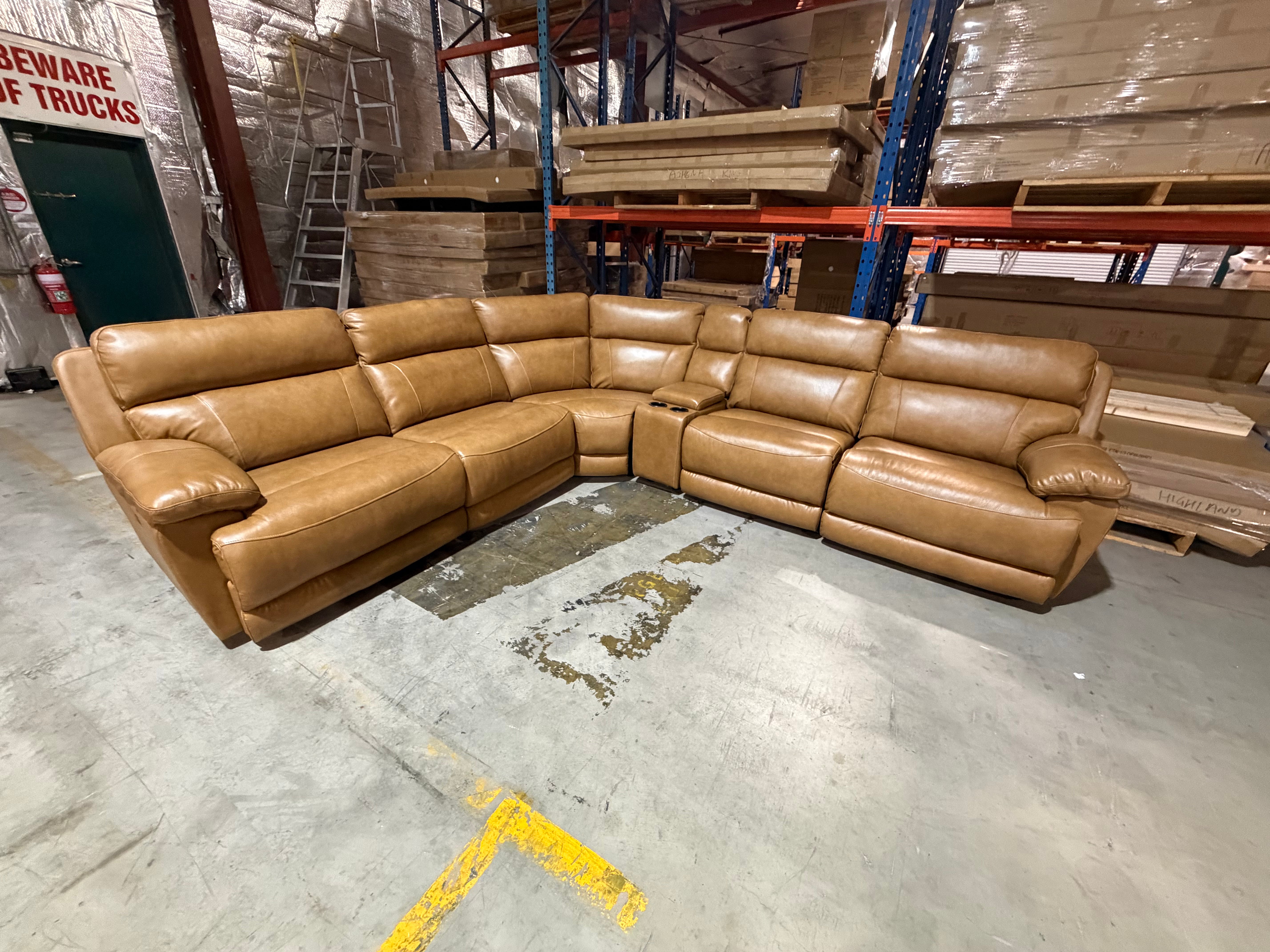 Modena Modular Lounge with 3x Electric recliners Tan leather match