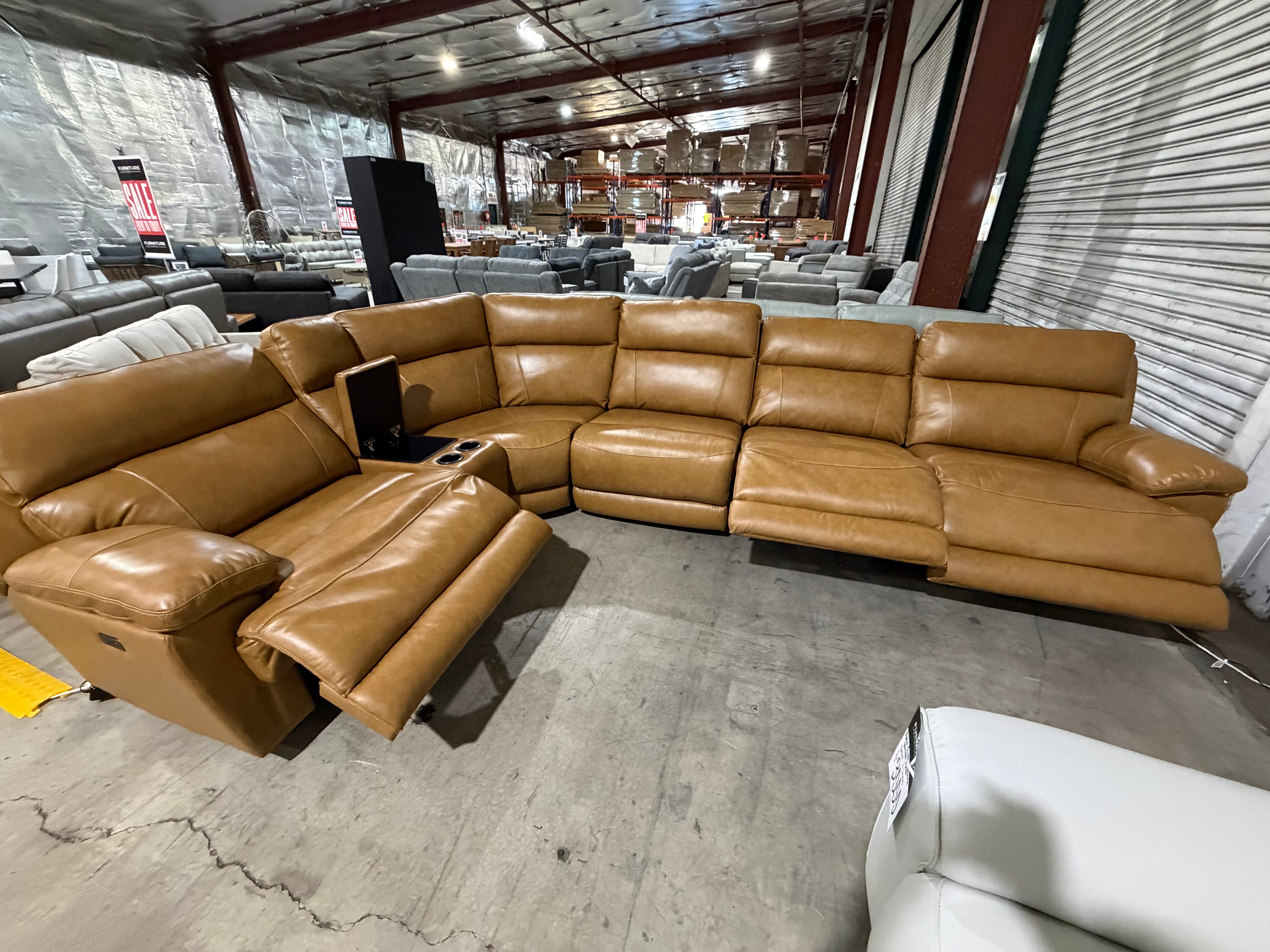 Modena Modular Lounge with 3x Electric recliners Tan leather match
