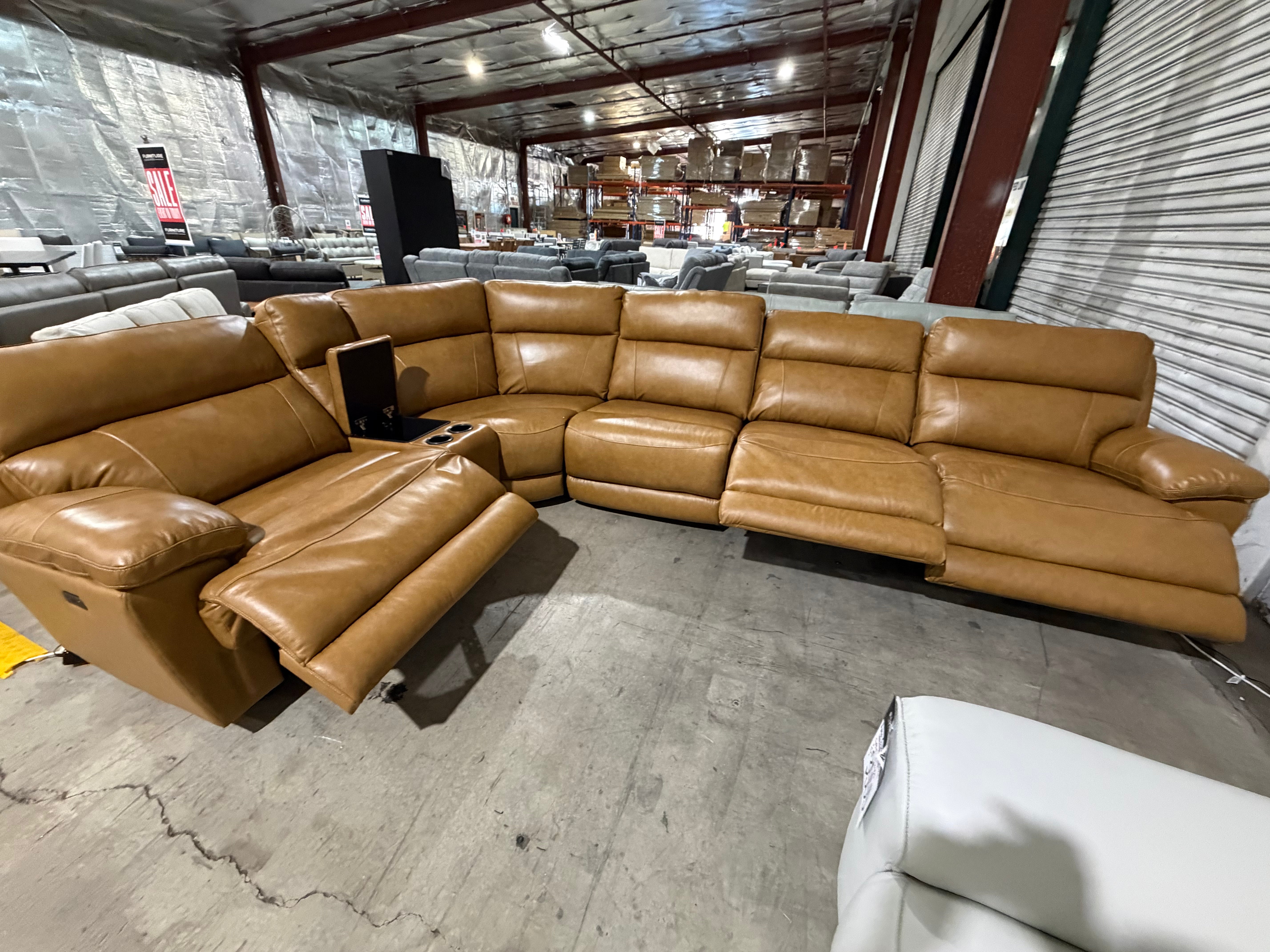 Modena Modular Lounge with 3x Electric recliners Tan leather match