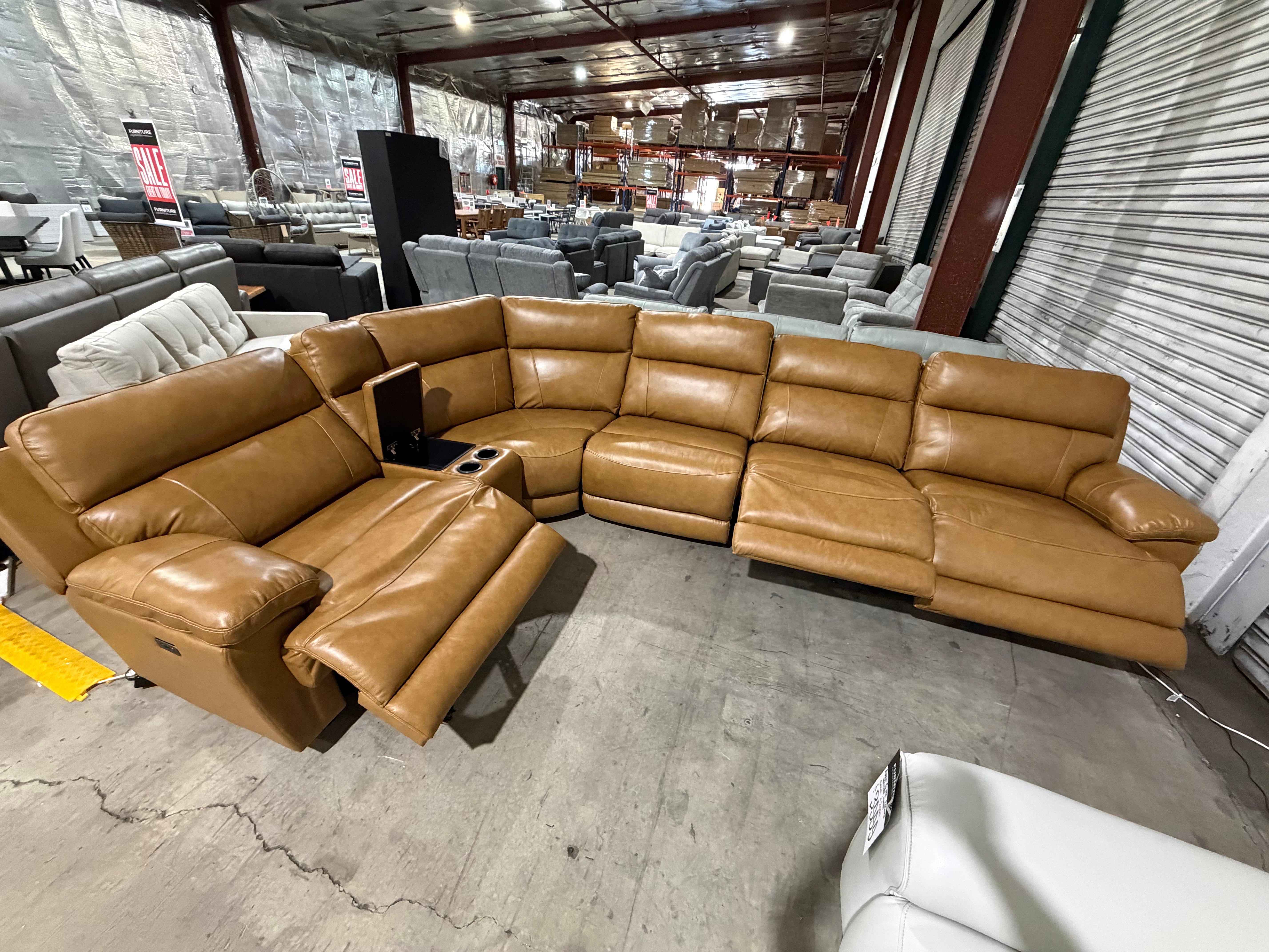 Modena Modular Lounge with 3x Electric recliners Tan leather match