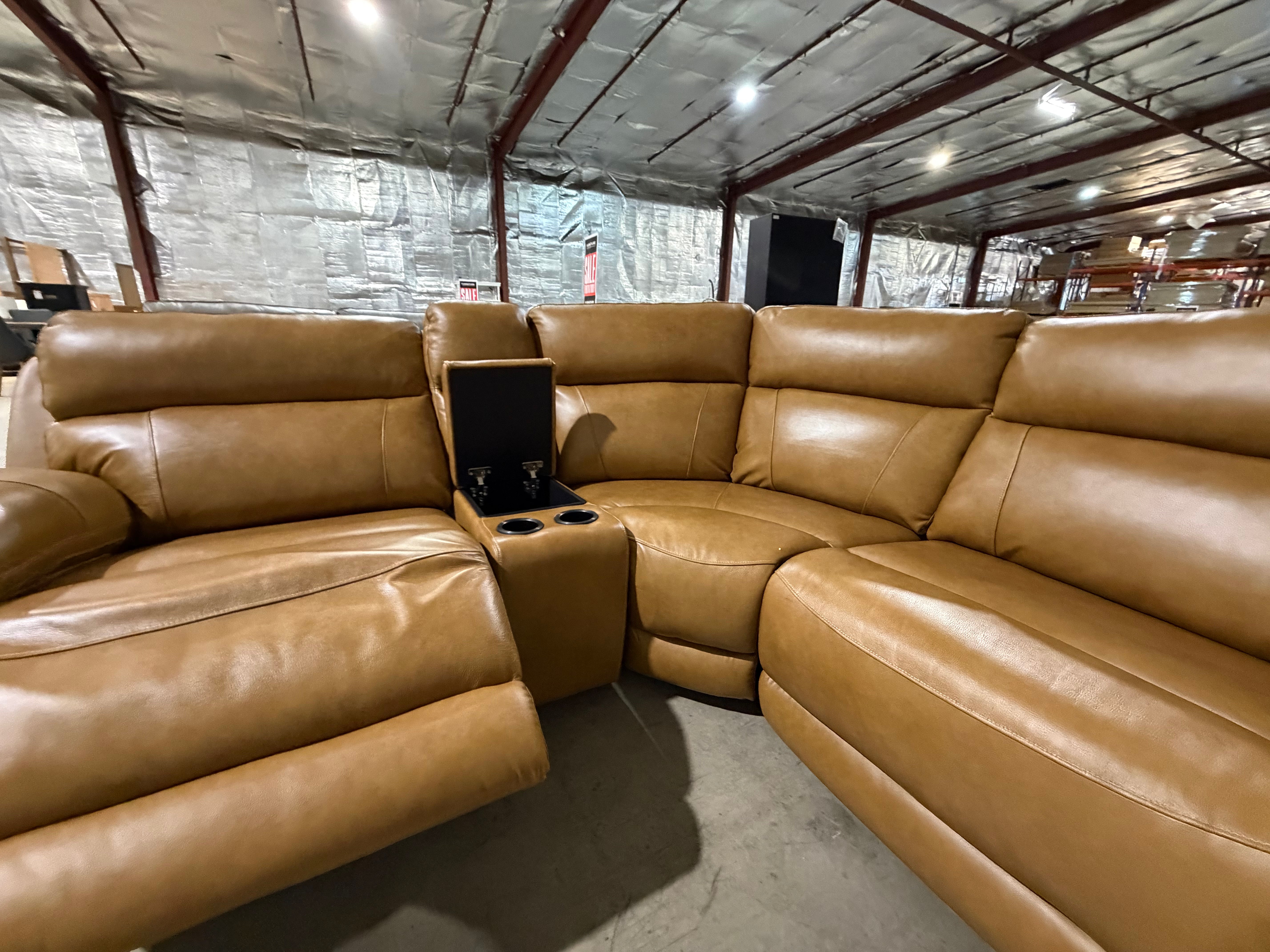 Modena Modular Lounge with 3x Electric recliners Tan leather match