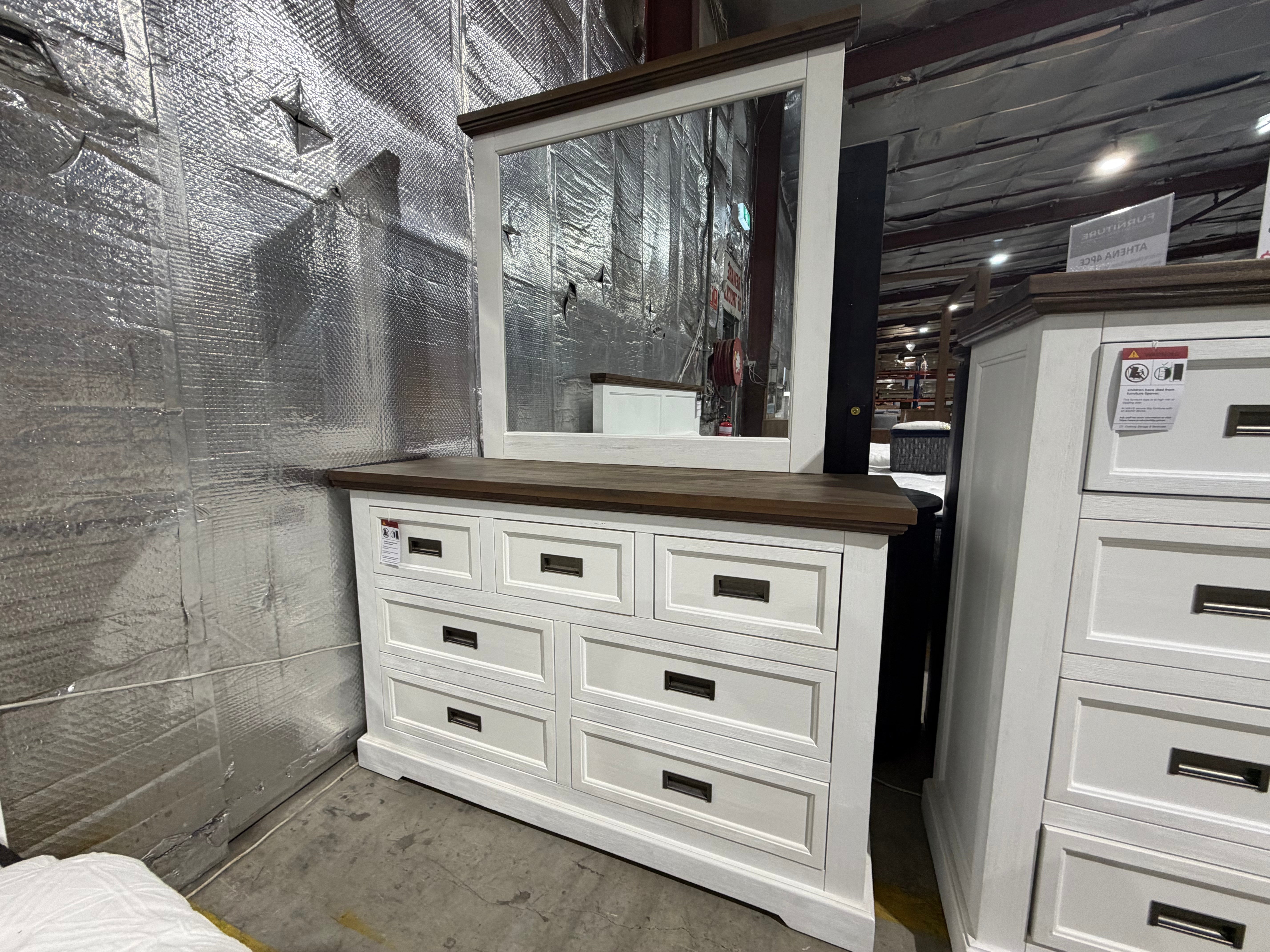 Hamptons dressing table and mirror two tone finish