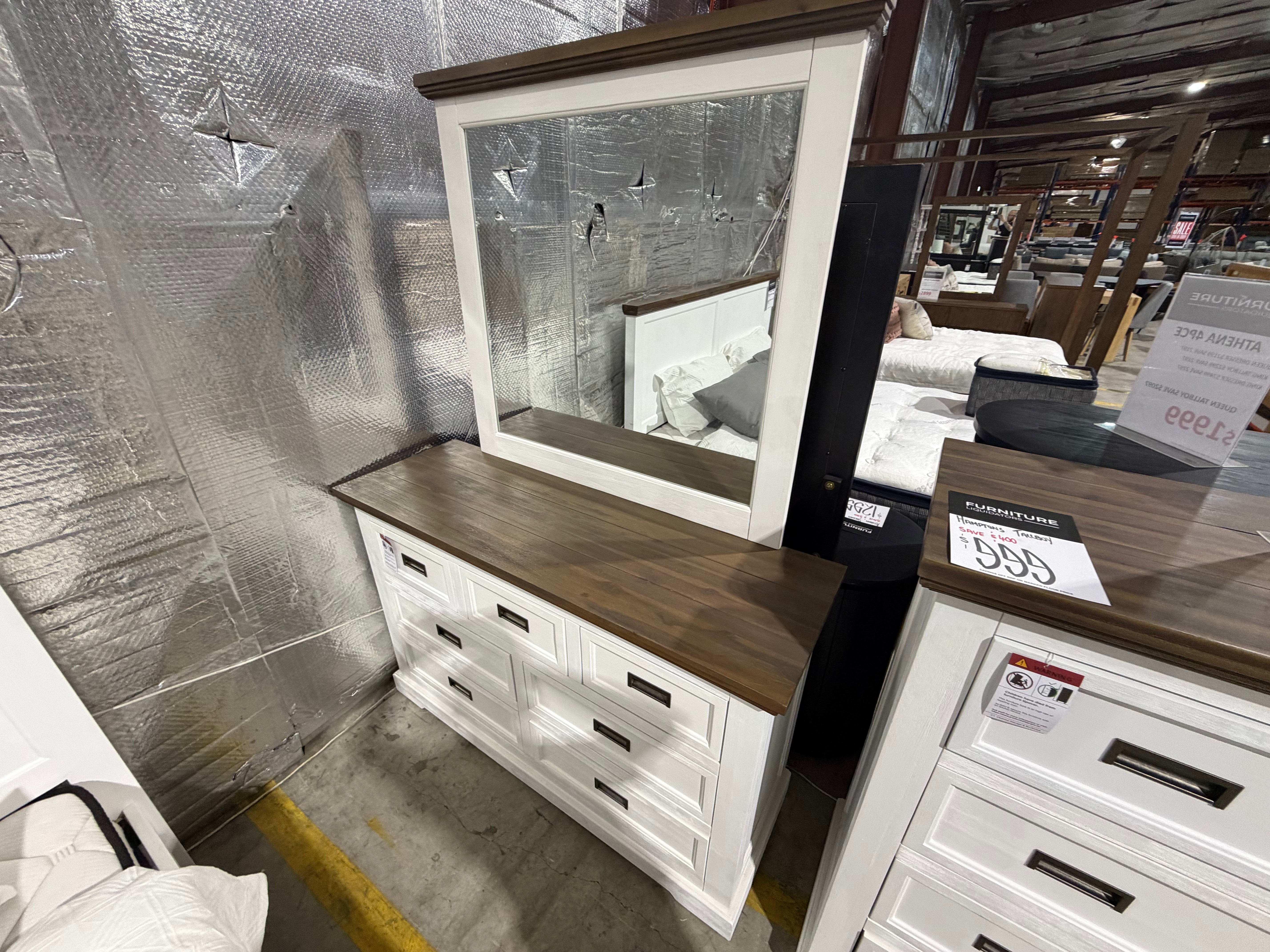 Hamptons dressing table and mirror two tone finish
