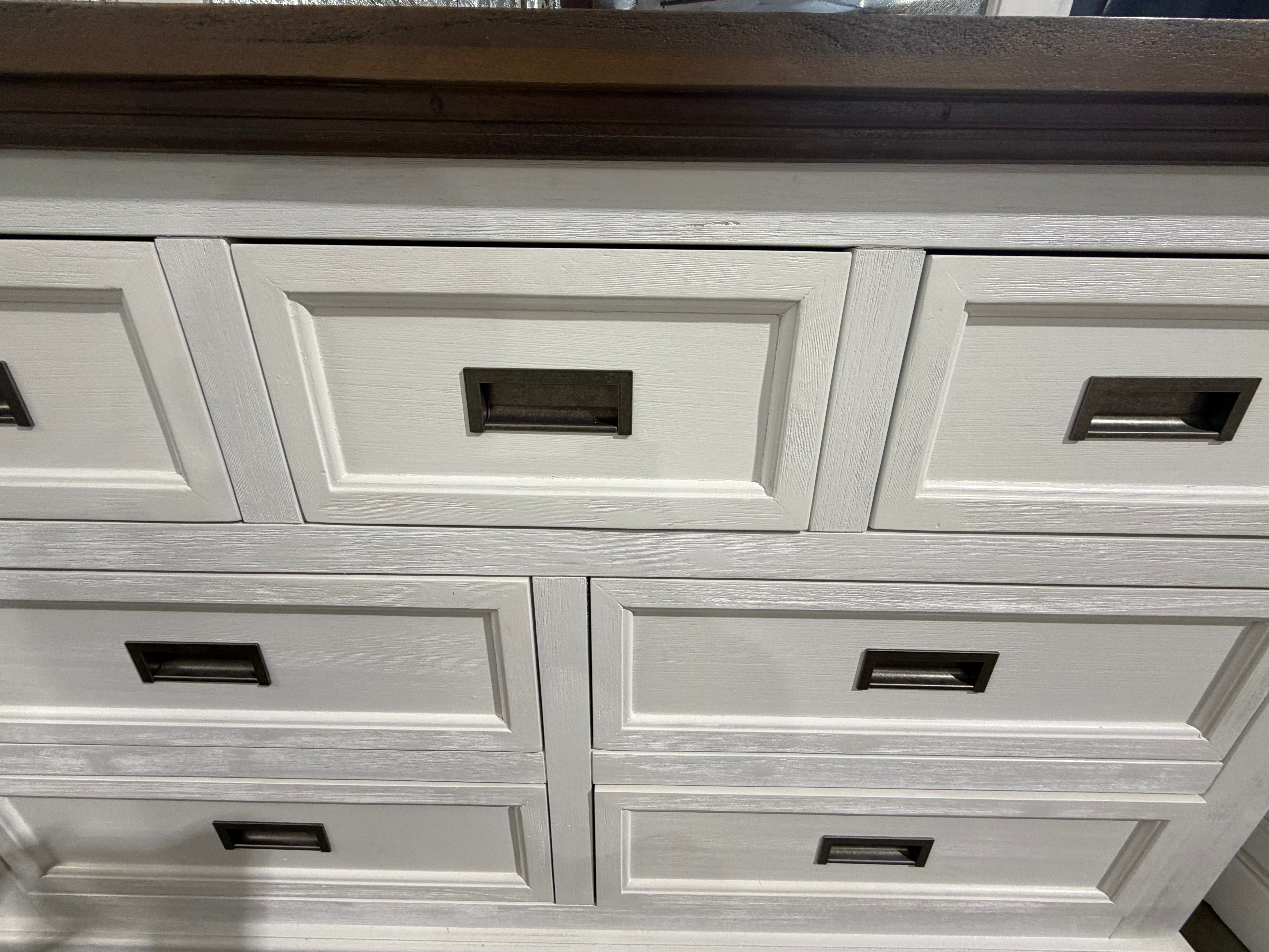 Hamptons dressing table and mirror two tone finish