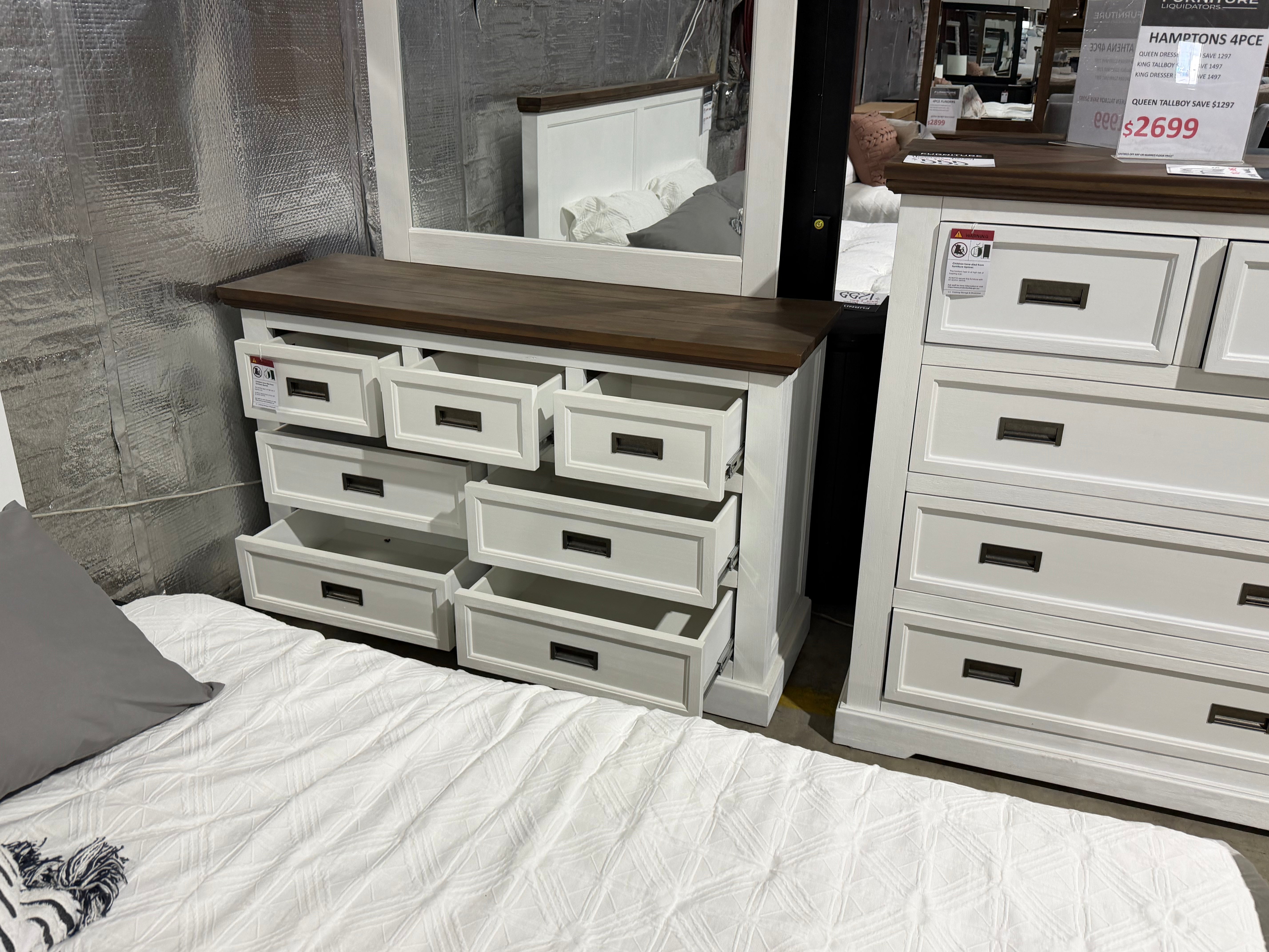 Hamptons dressing table and mirror two tone finish
