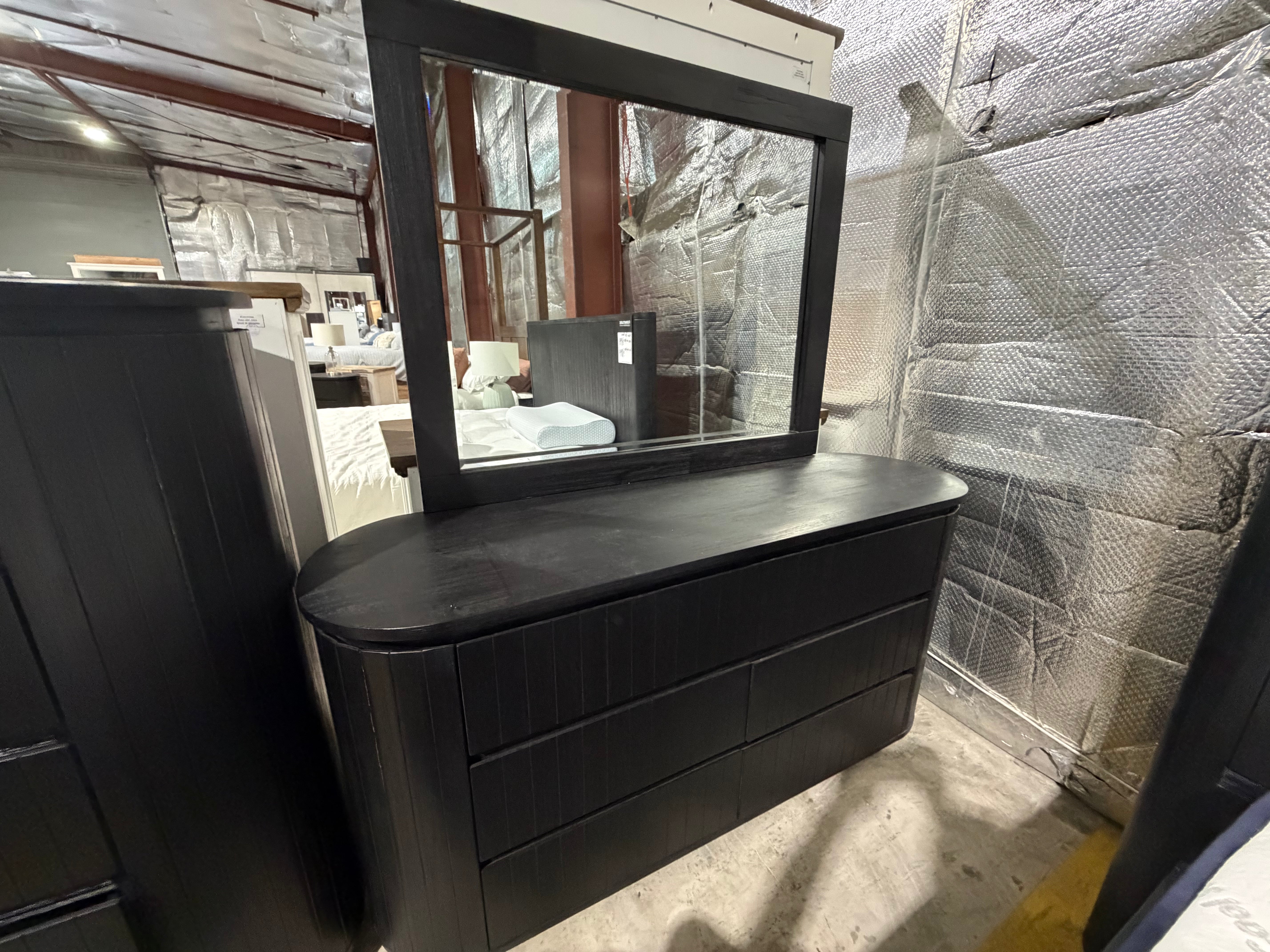 Athena ripple dressing table inc mirror in shadow black finish